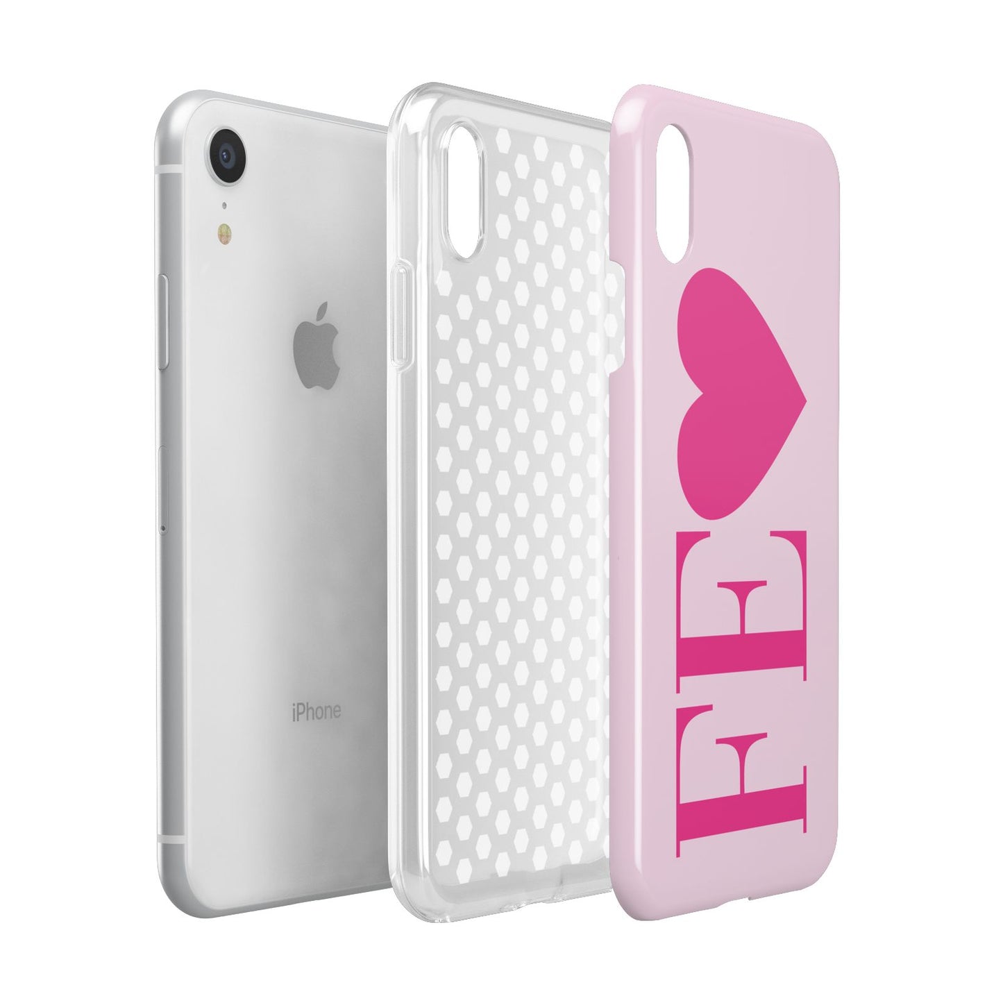 Personalised Pink Initials Heart Apple iPhone XR White 3D Tough Case Expanded view