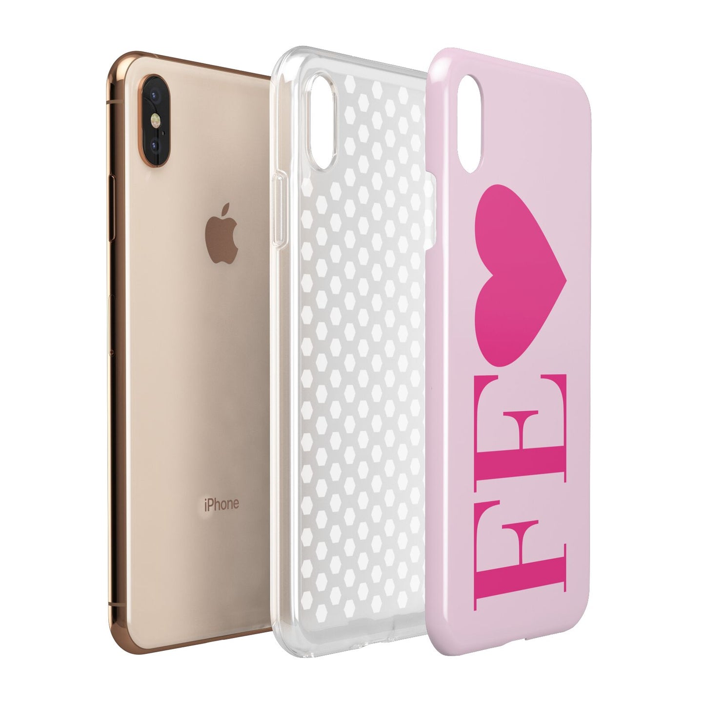 Personalised Pink Initials Heart Apple iPhone Xs Max 3D Tough Case Expanded View