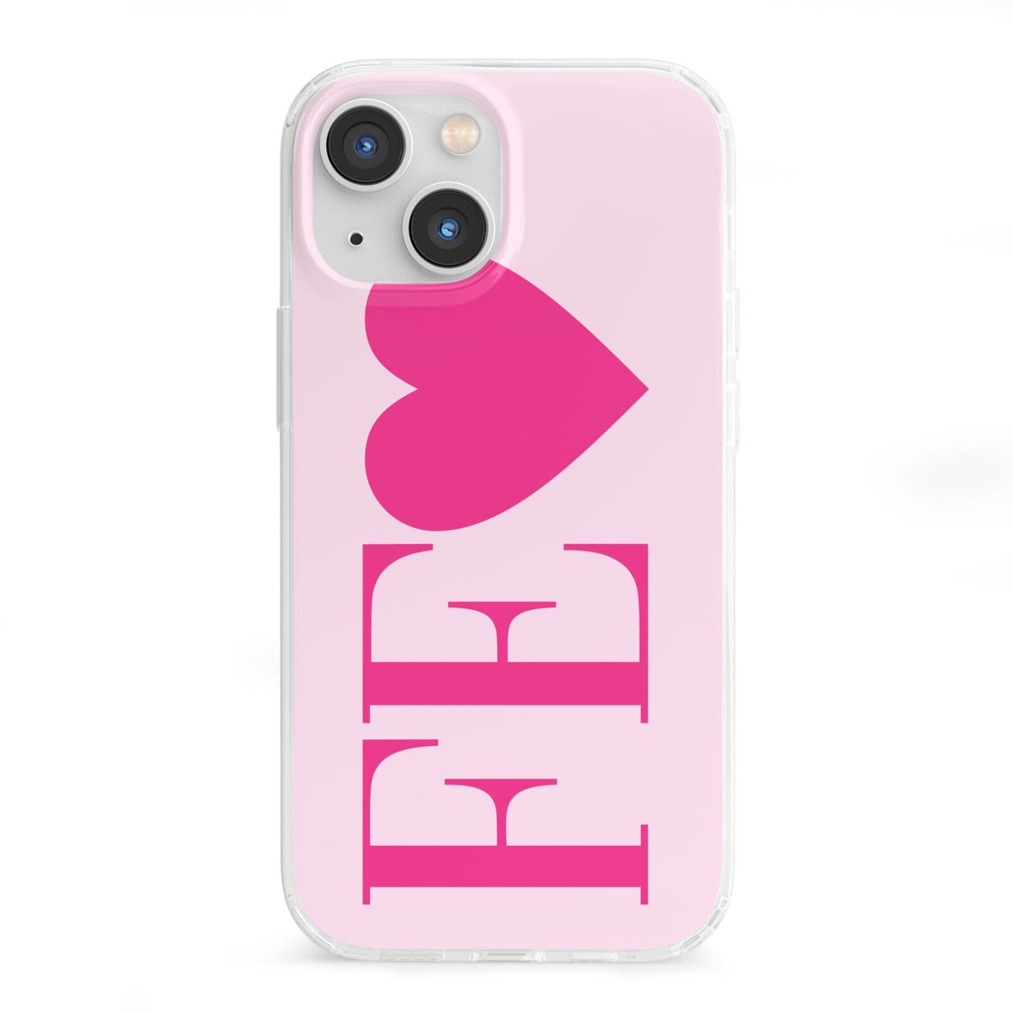 Personalised Pink Initials Heart iPhone 13 Mini Clear Bumper Case