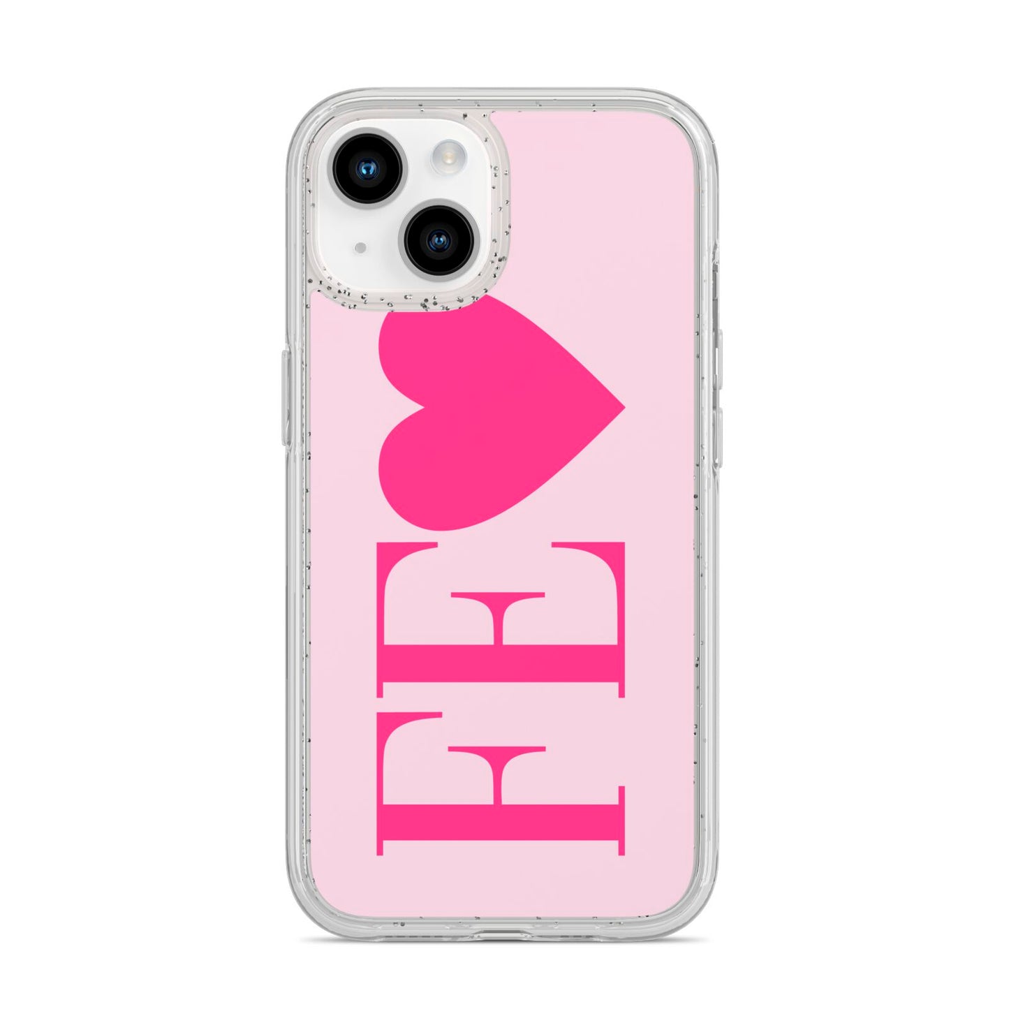 Personalised Pink Initials Heart iPhone 14 Glitter Tough Case Starlight