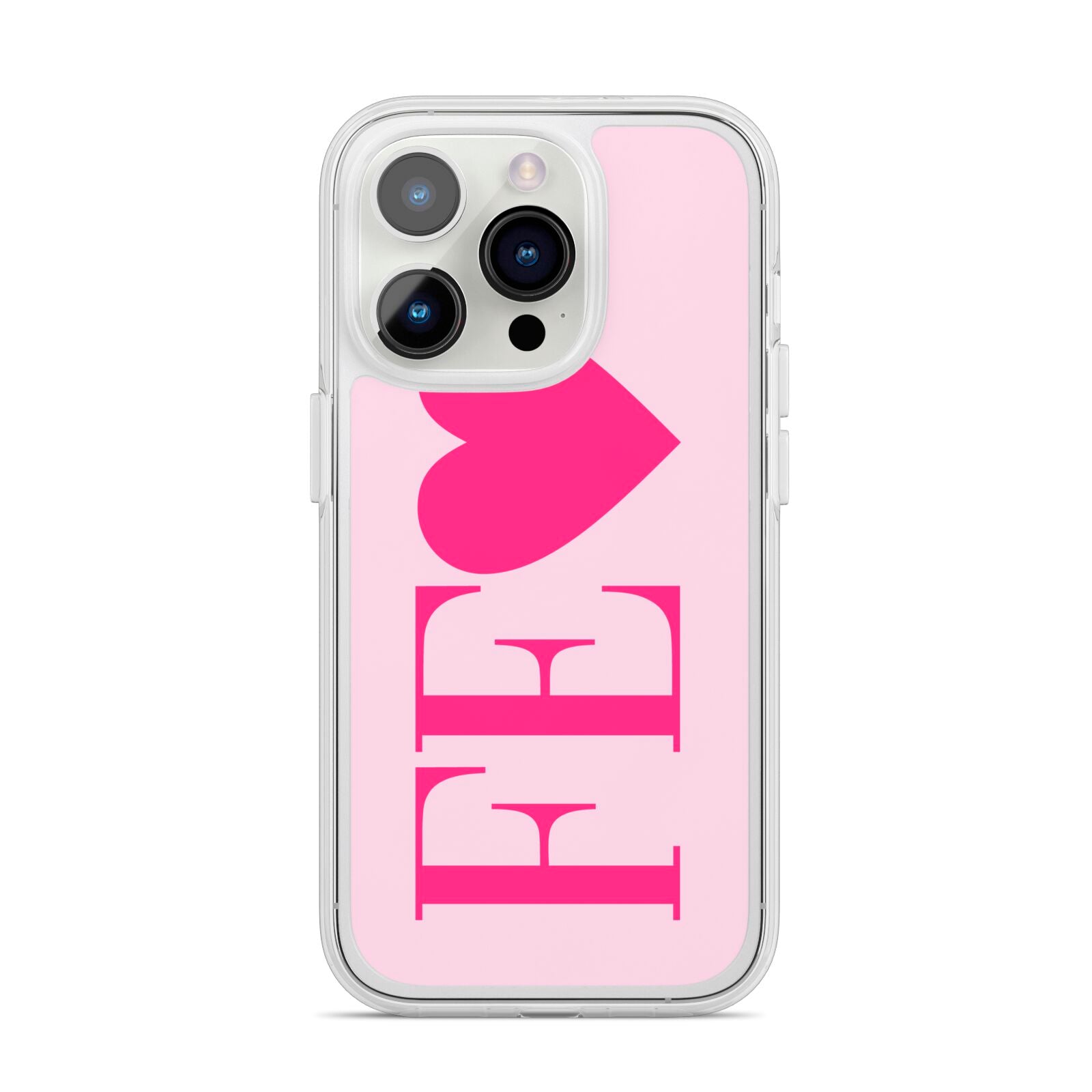 Personalised Pink Initials Heart iPhone 14 Pro Clear Tough Case Silver