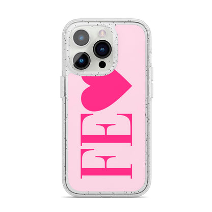 Personalised Pink Initials Heart iPhone 14 Pro Glitter Tough Case Silver