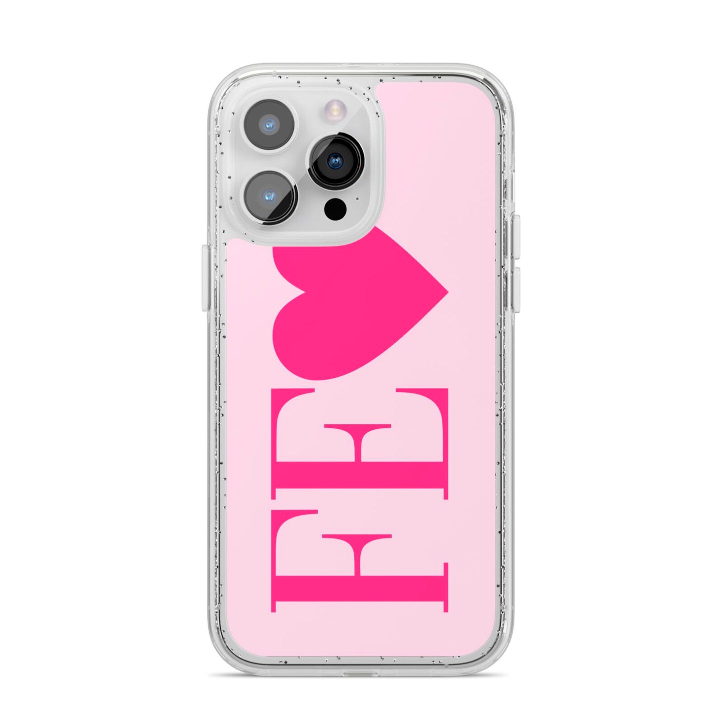 Personalised Pink Initials Heart iPhone 14 Pro Max Glitter Tough Case Silver