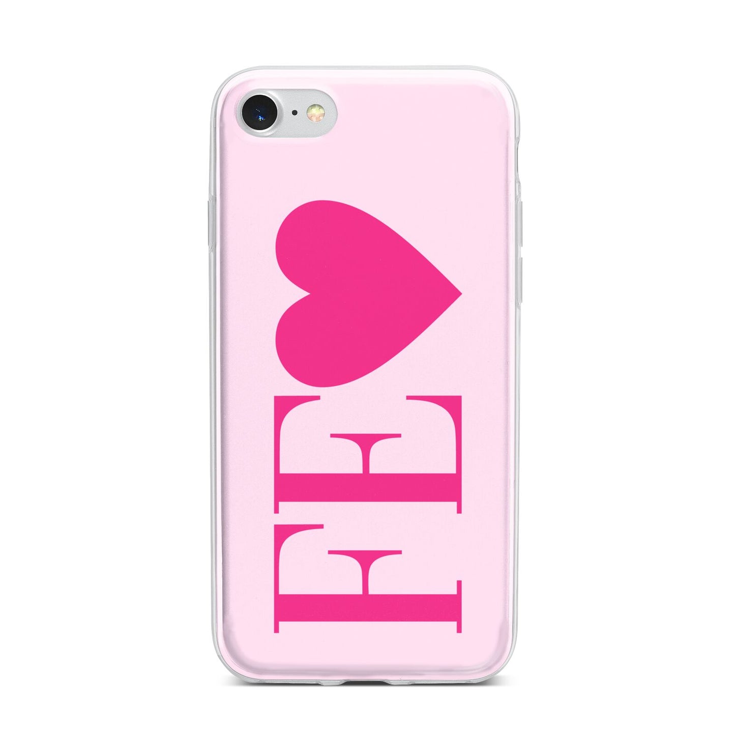 Personalised Pink Initials Heart iPhone 7 Bumper Case on Silver iPhone