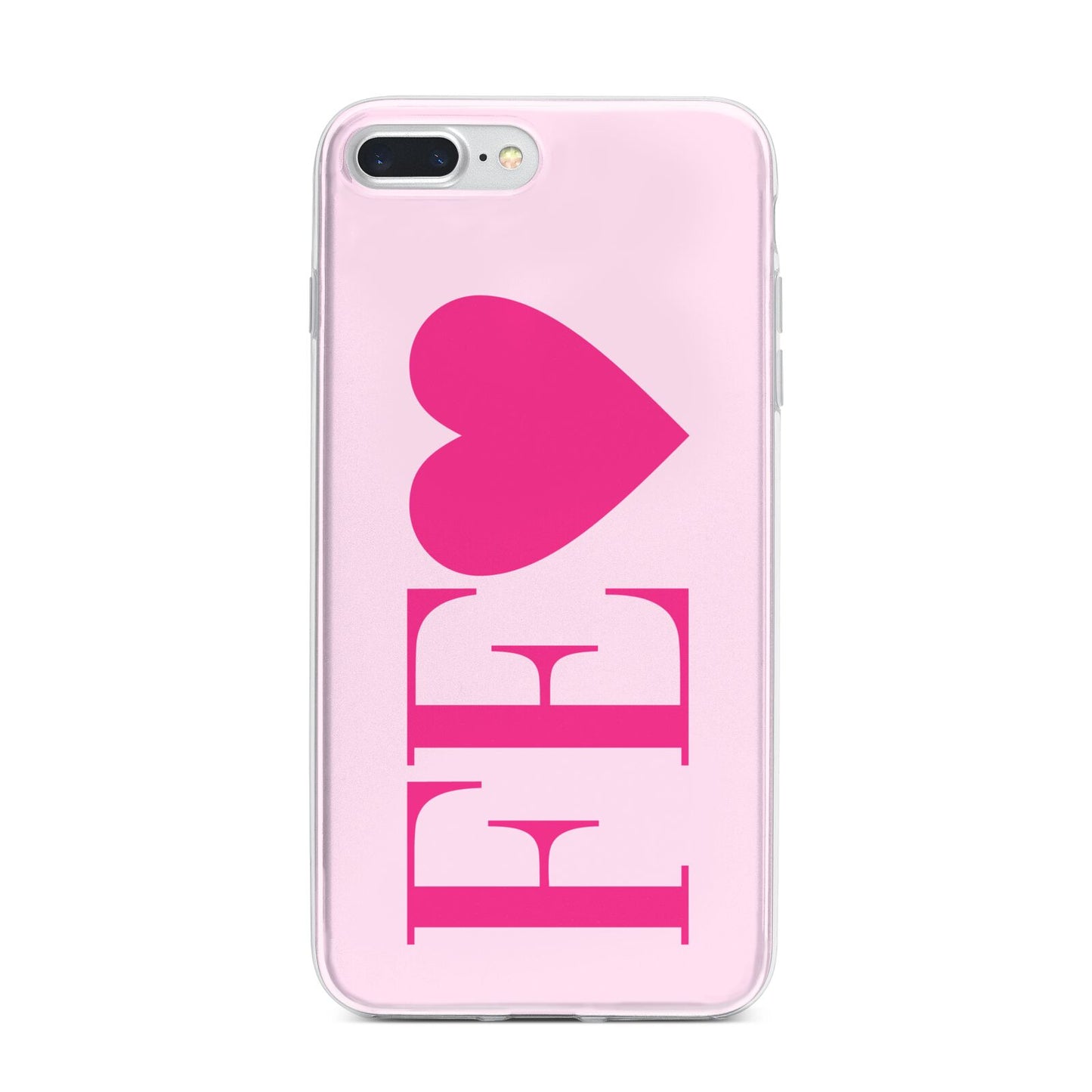 Personalised Pink Initials Heart iPhone 7 Plus Bumper Case on Silver iPhone