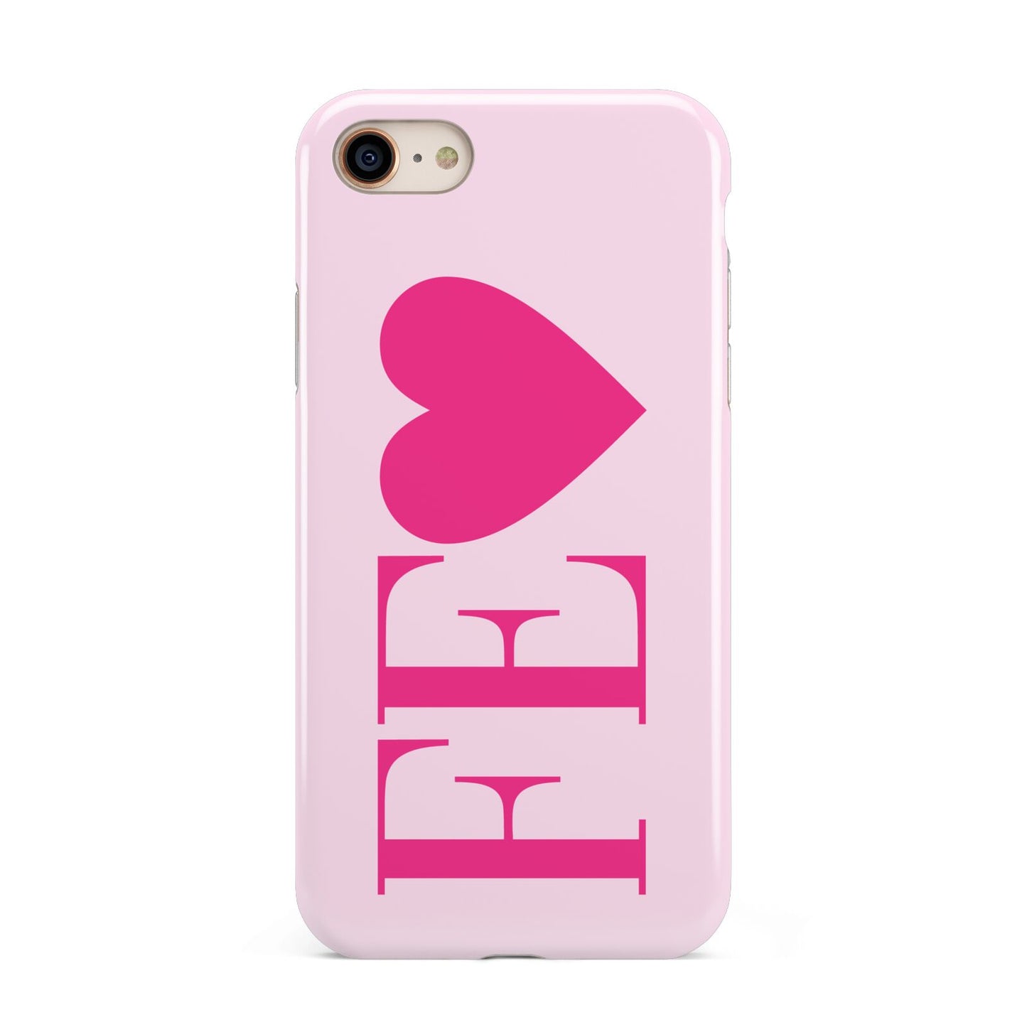 Personalised Pink Initials Heart iPhone 8 3D Tough Case on Gold Phone