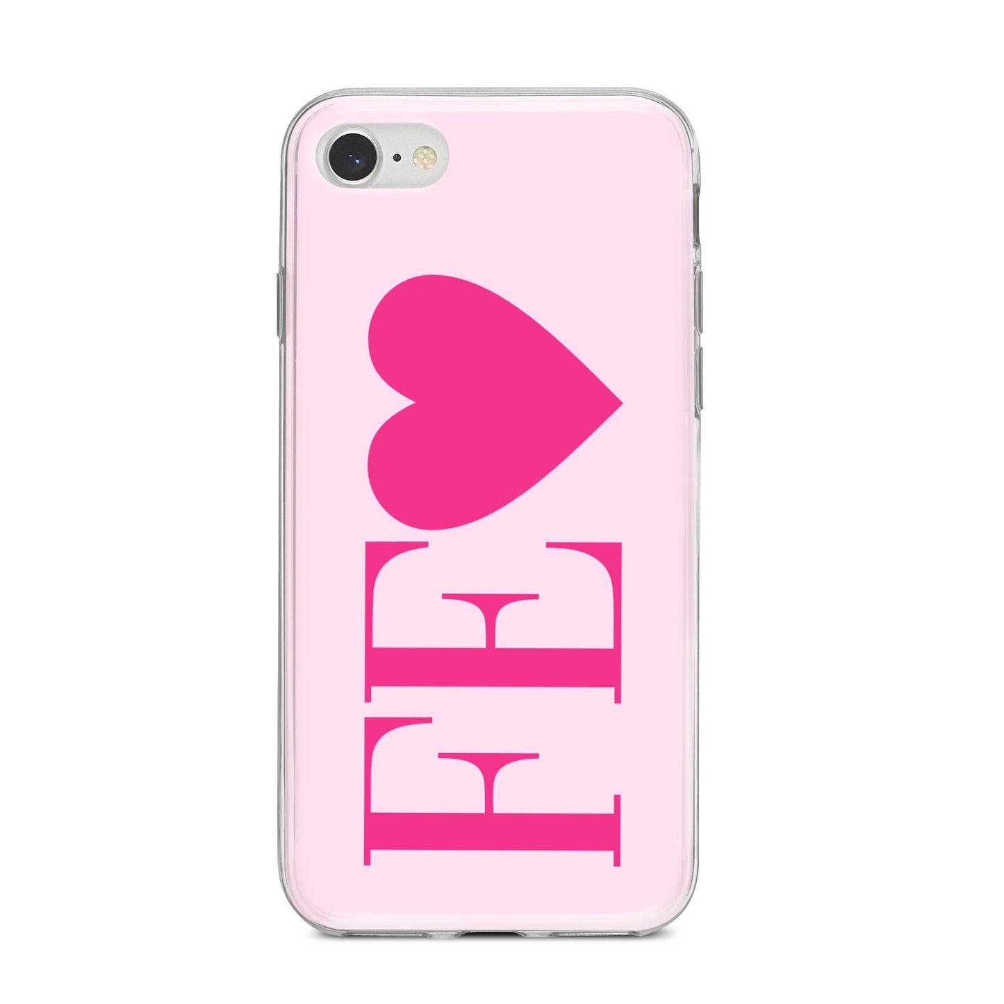 Personalised Pink Initials Heart iPhone 8 Bumper Case on Silver iPhone