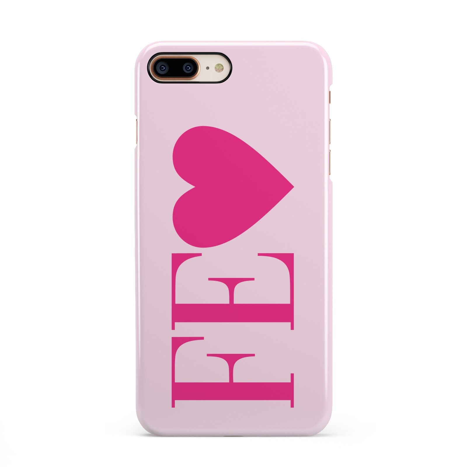 Personalised Pink Initials Heart iPhone 8 Plus 3D Snap Case on Gold Phone