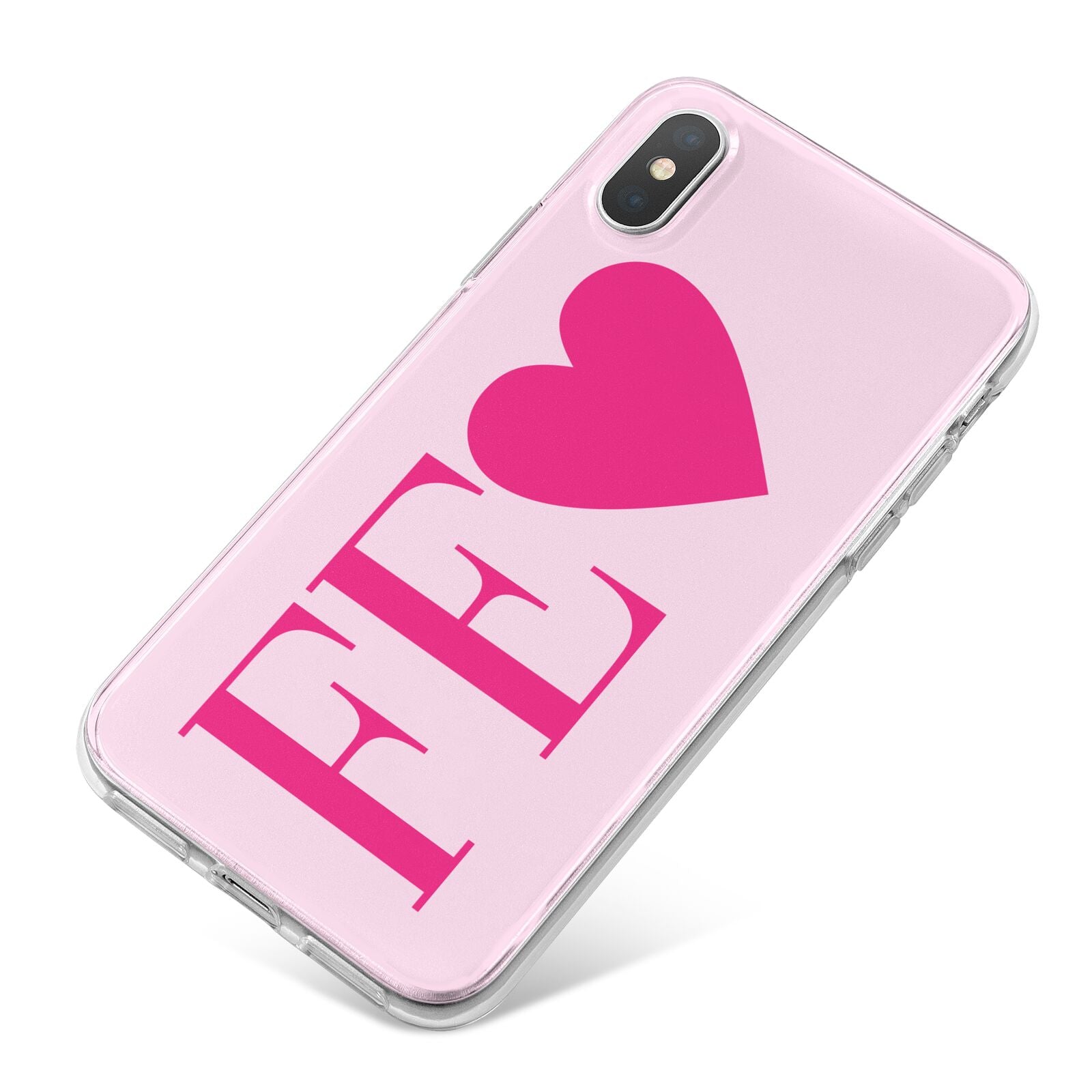 Personalised Pink Initials Heart iPhone X Bumper Case on Silver iPhone