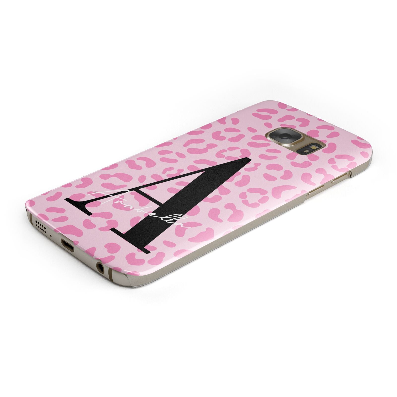 Personalised Pink Leopard Print Protective Samsung Galaxy Case Angled Image