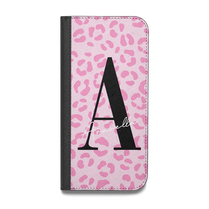 Personalised Pink Leopard Print Vegan Leather Flip iPhone Case