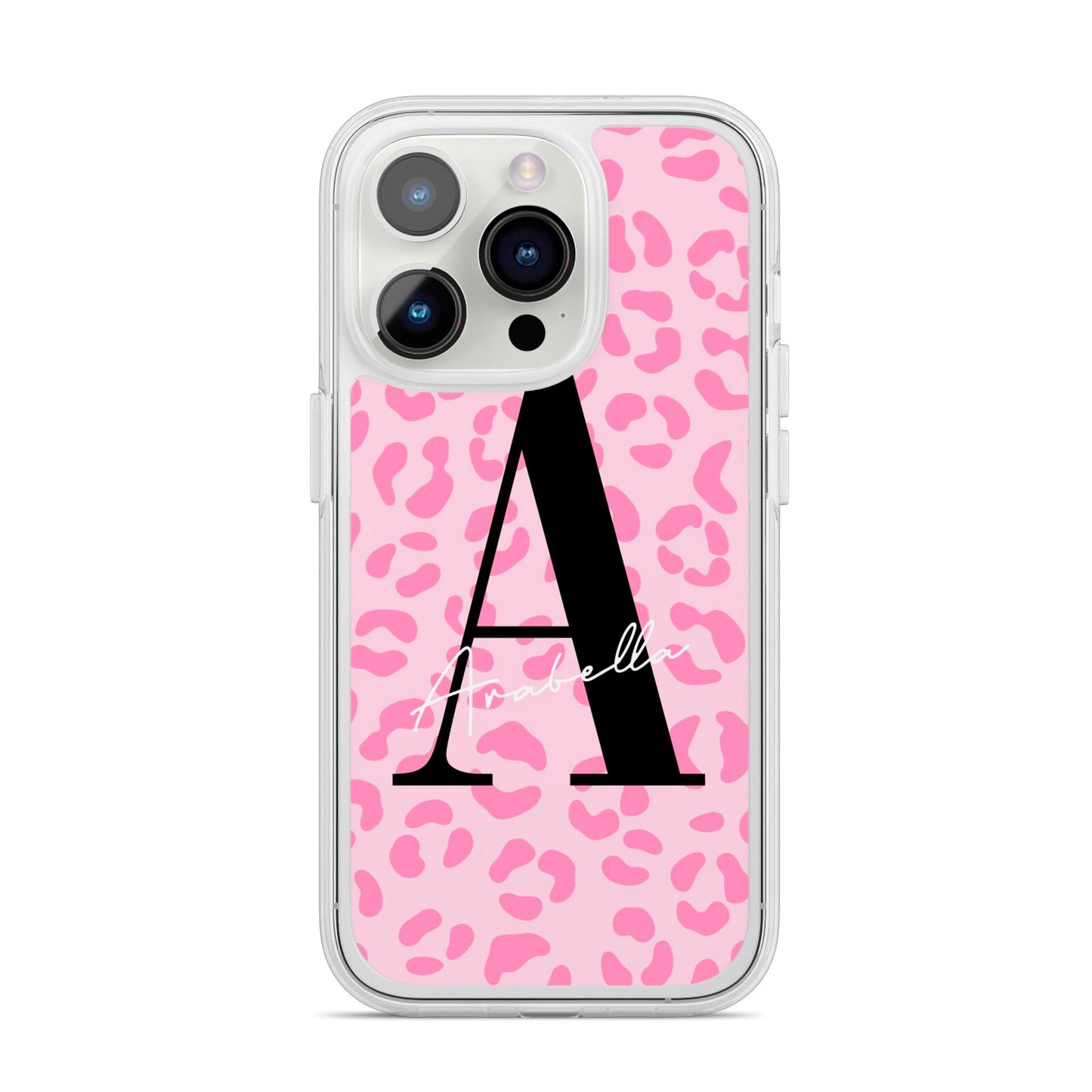 Personalised Pink Leopard Print iPhone 14 Pro Clear Tough Case Silver