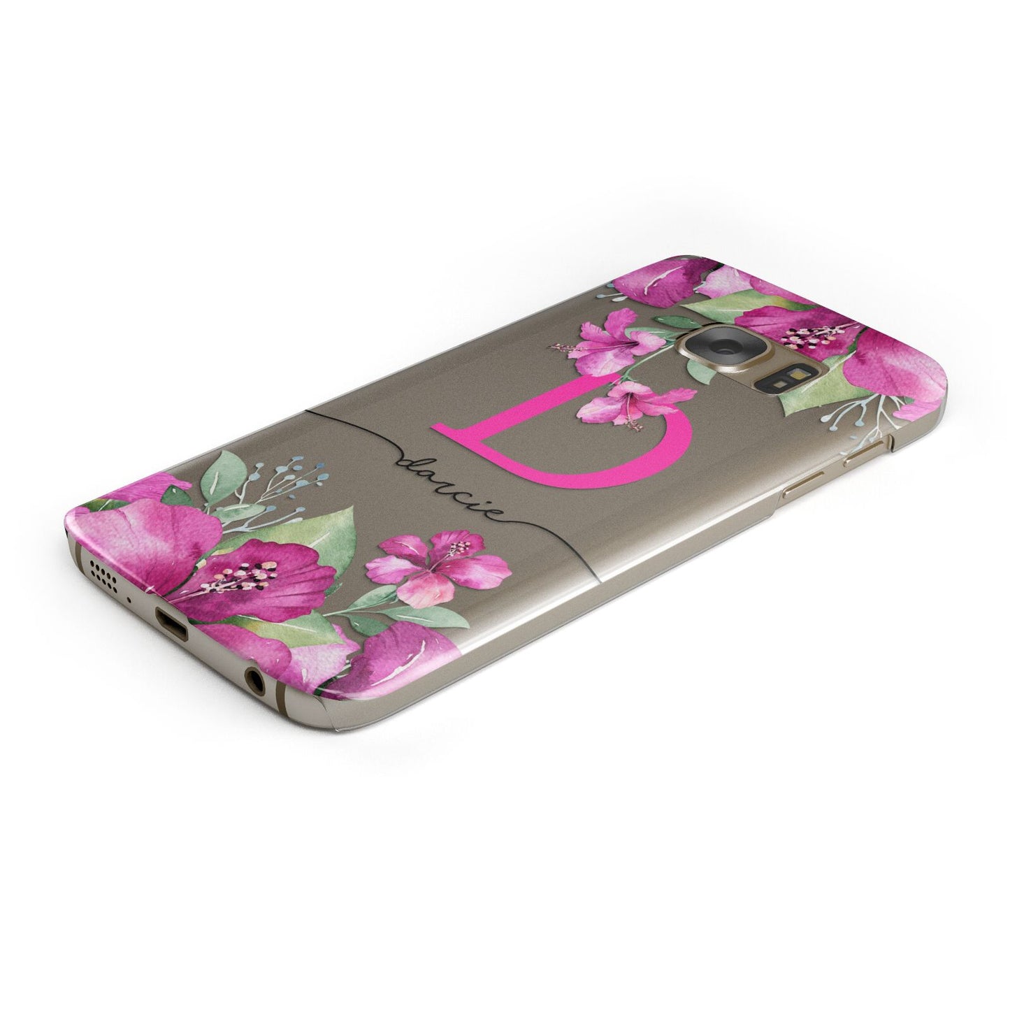 Personalised Pink Lilies Protective Samsung Galaxy Case Angled Image