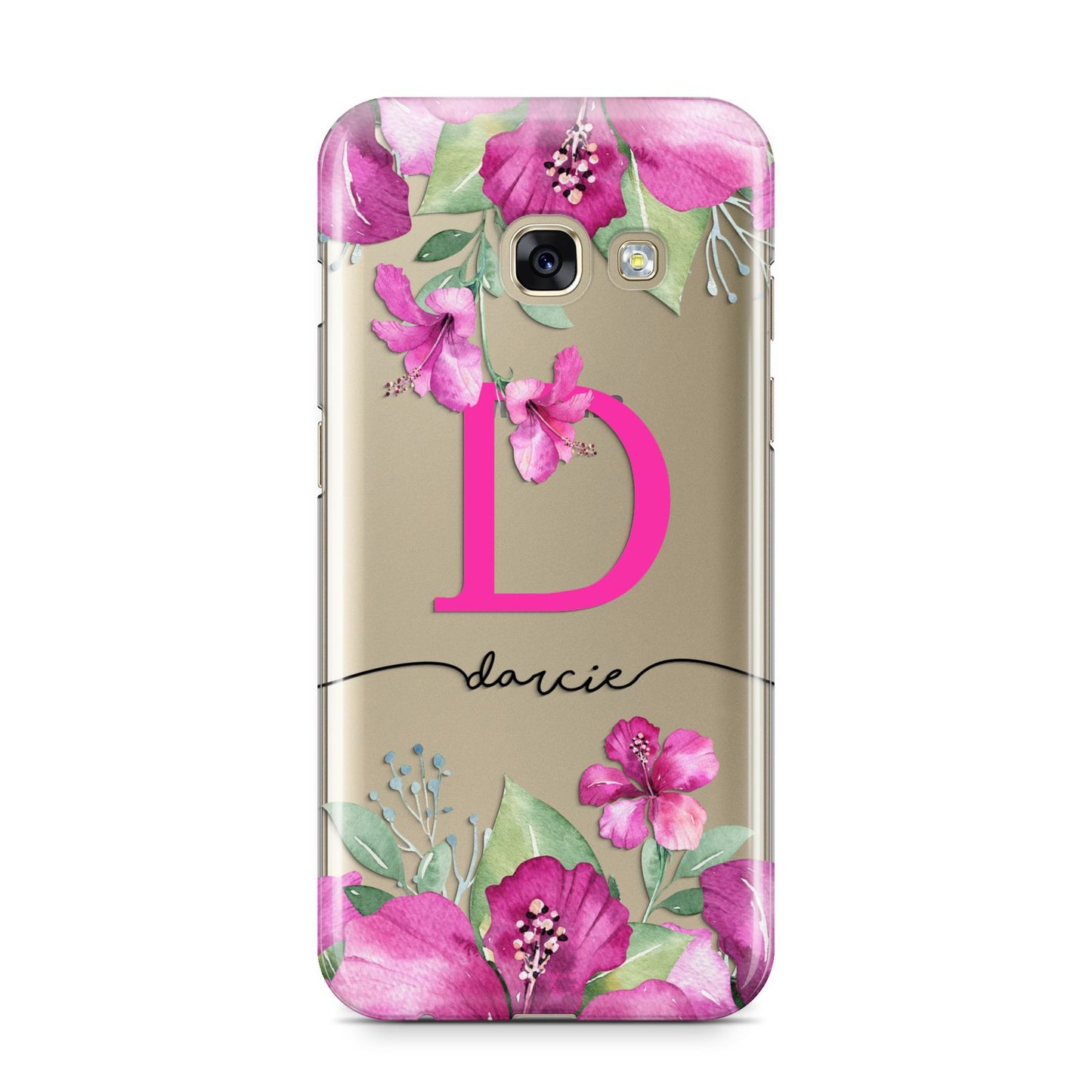 Personalised Pink Lilies Samsung Galaxy A3 2017 Case on gold phone