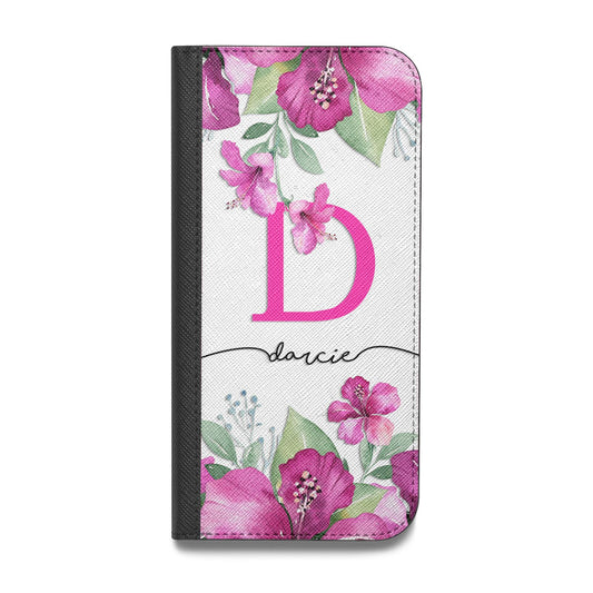 Personalised Pink Lilies Vegan Leather Flip iPhone Case