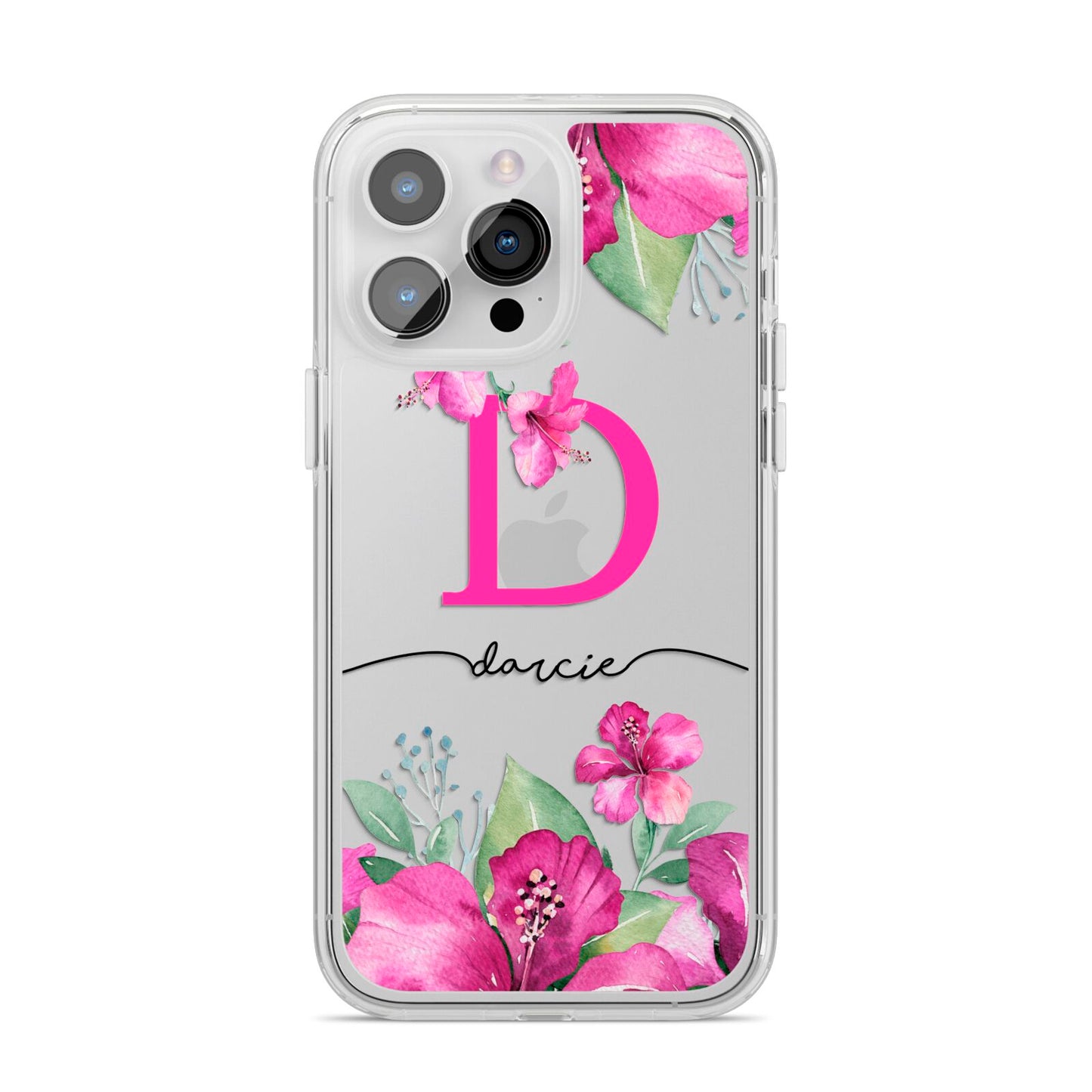 Personalised Pink Lilies iPhone 14 Pro Max Clear Tough Case Silver