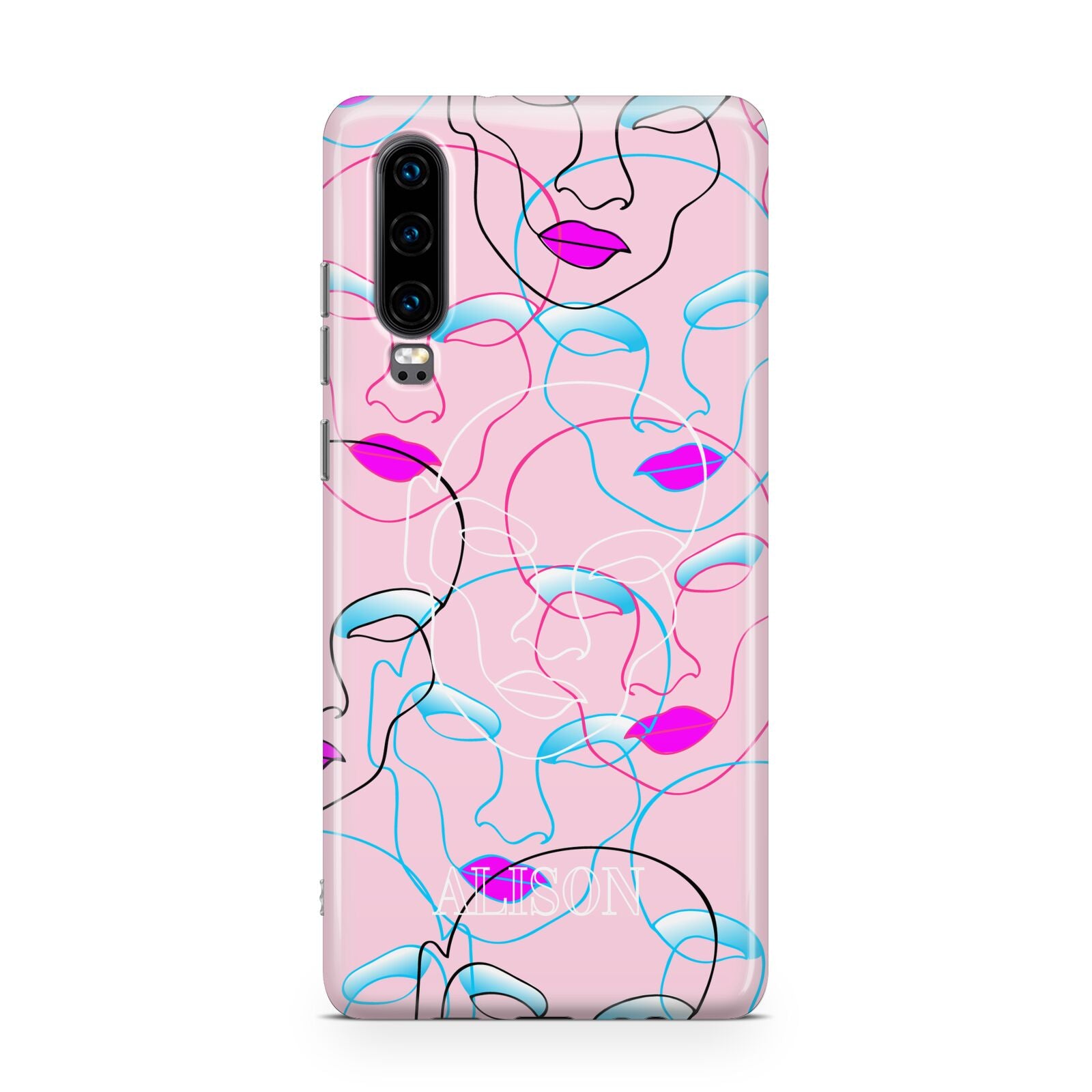 Personalised Pink Line Art Huawei P30 Phone Case