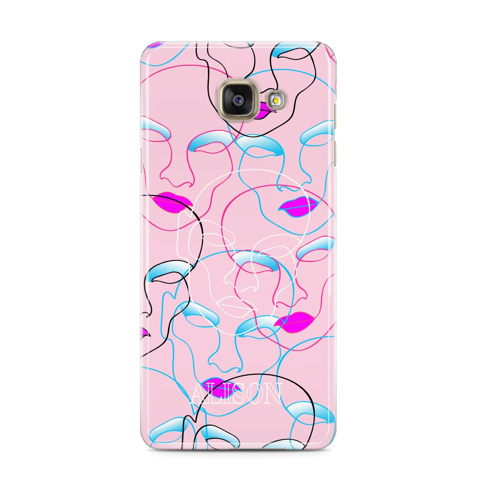 Personalised Pink Line Art Samsung Galaxy A3 2016 Case on gold phone