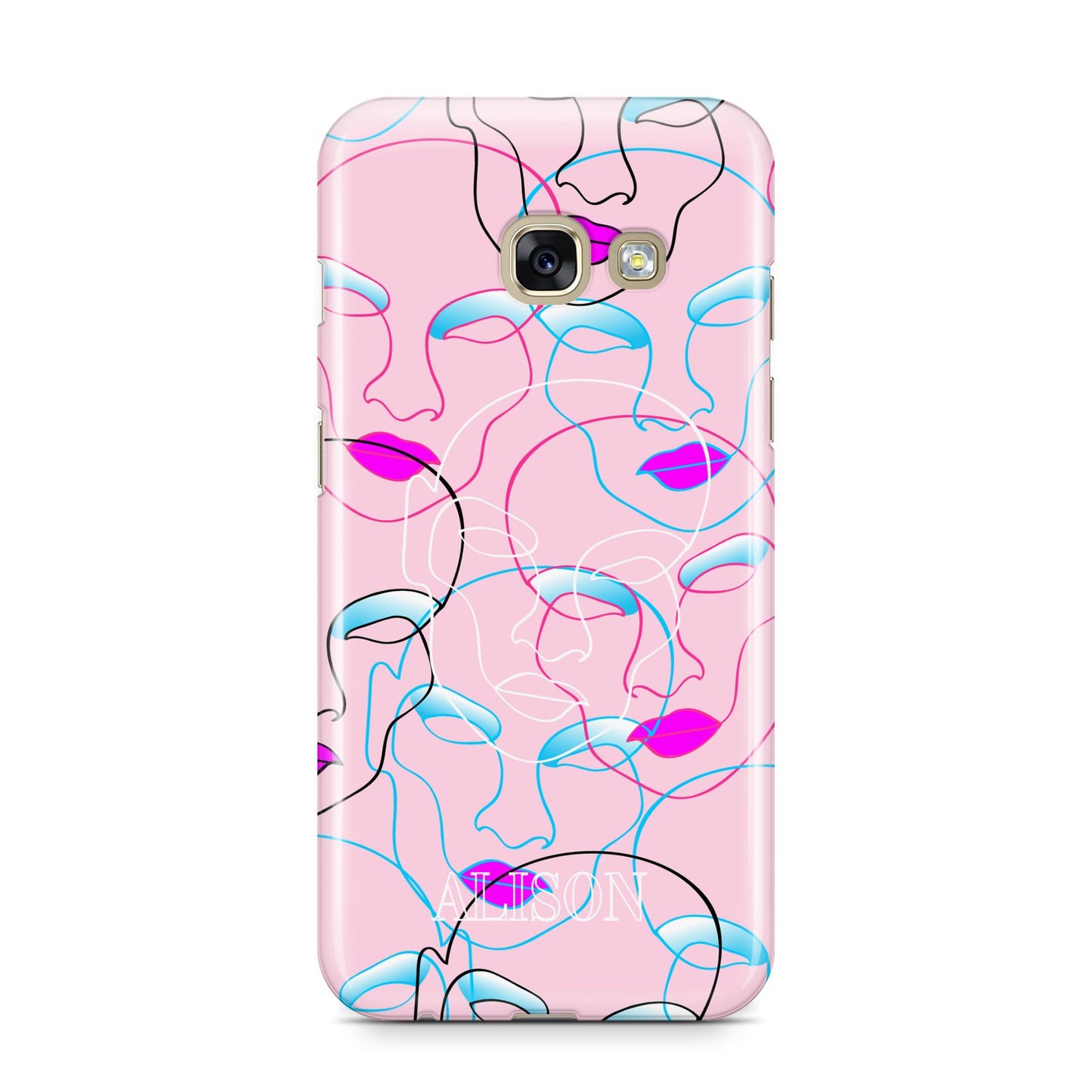 Personalised Pink Line Art Samsung Galaxy A3 2017 Case on gold phone