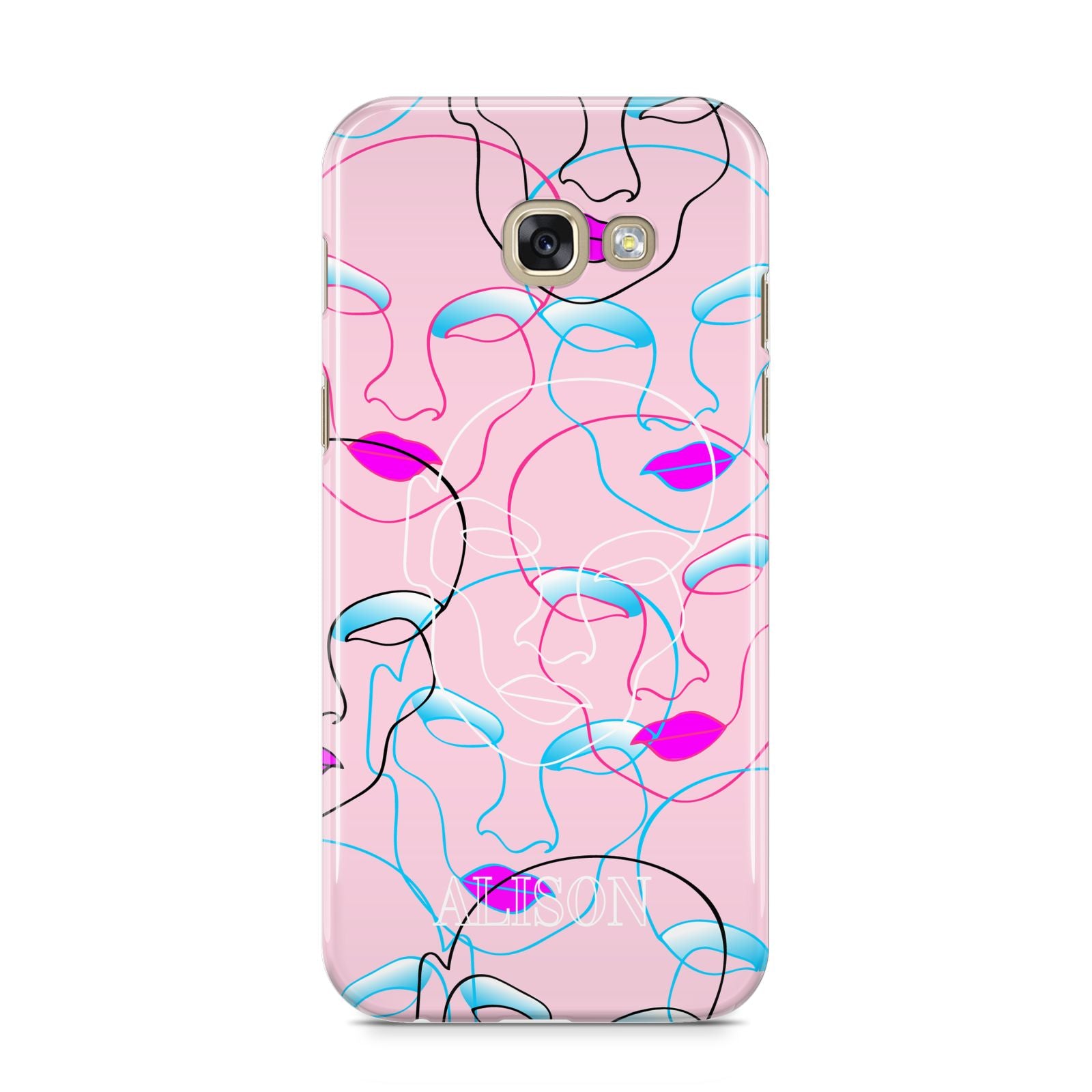 Personalised Pink Line Art Samsung Galaxy A5 2017 Case on gold phone