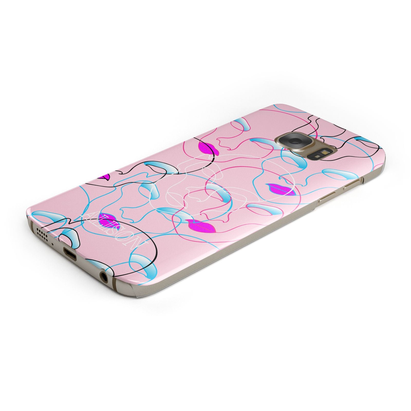 Personalised Pink Line Art Samsung Galaxy Case Bottom Cutout