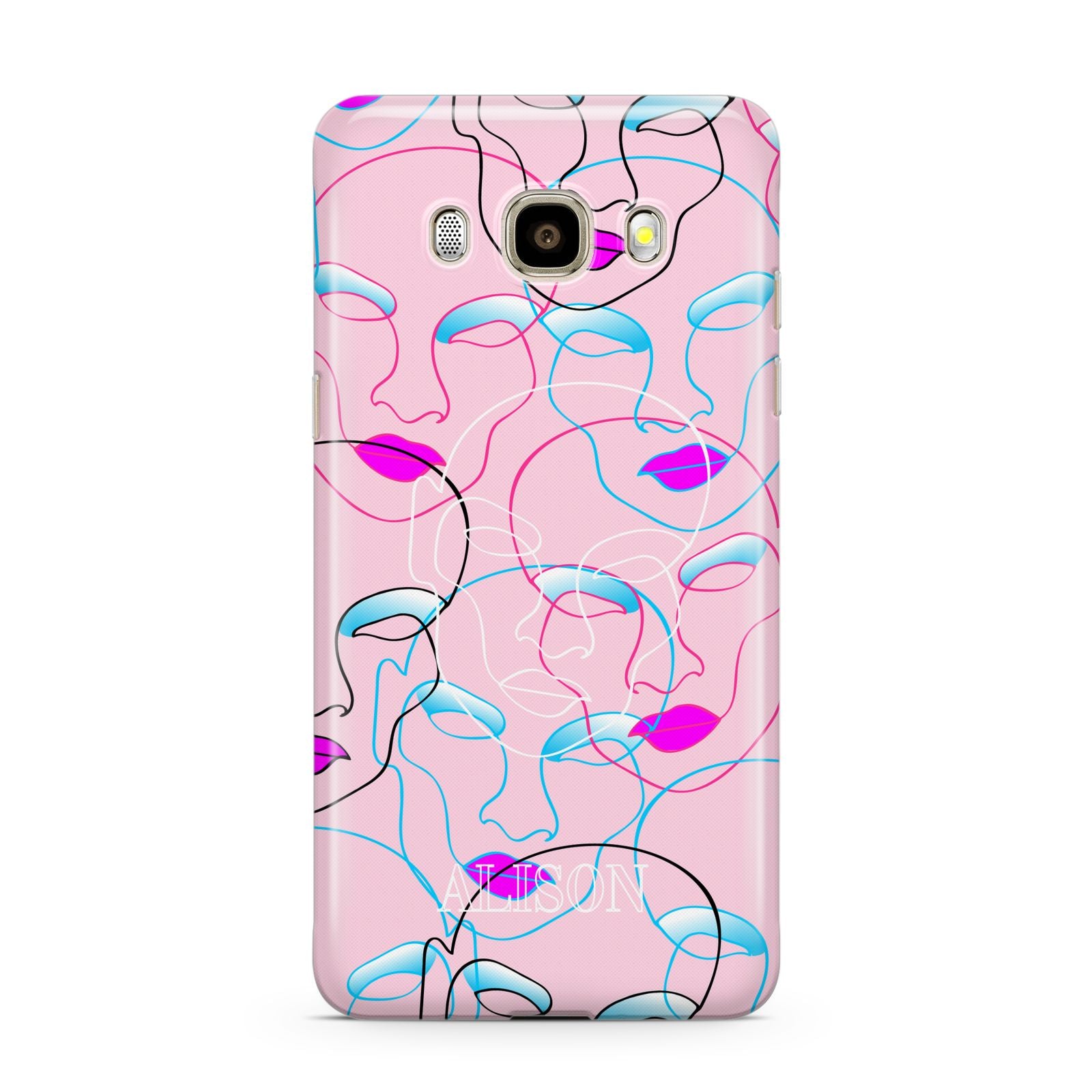 Personalised Pink Line Art Samsung Galaxy J7 2016 Case on gold phone