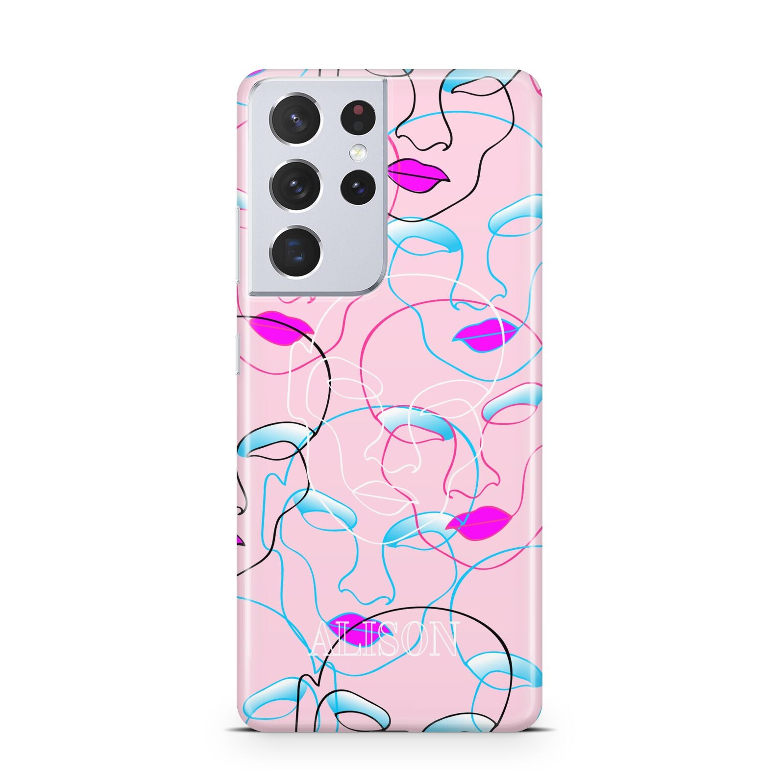 Personalised Pink Line Art Samsung S21 Ultra Case