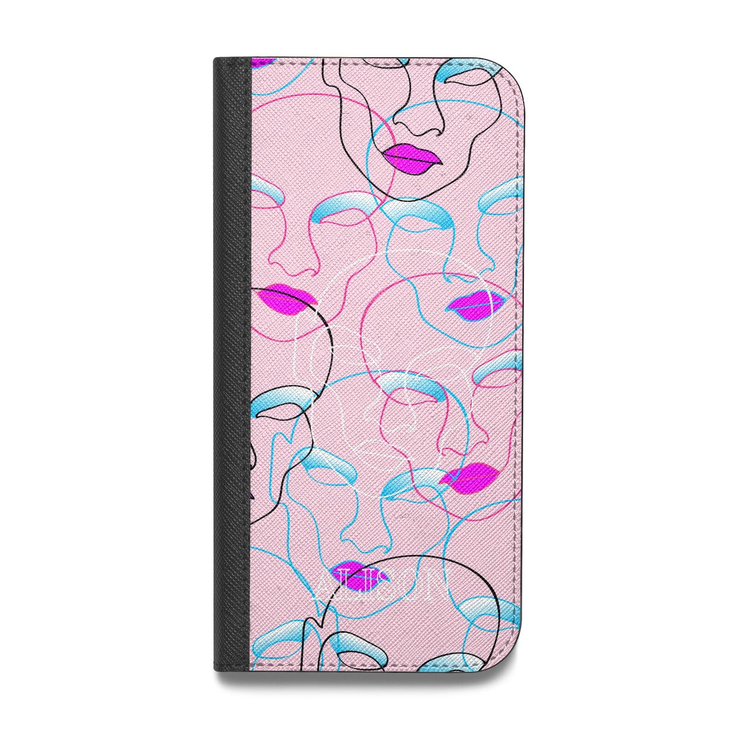 Personalised Pink Line Art Vegan Leather Flip iPhone Case