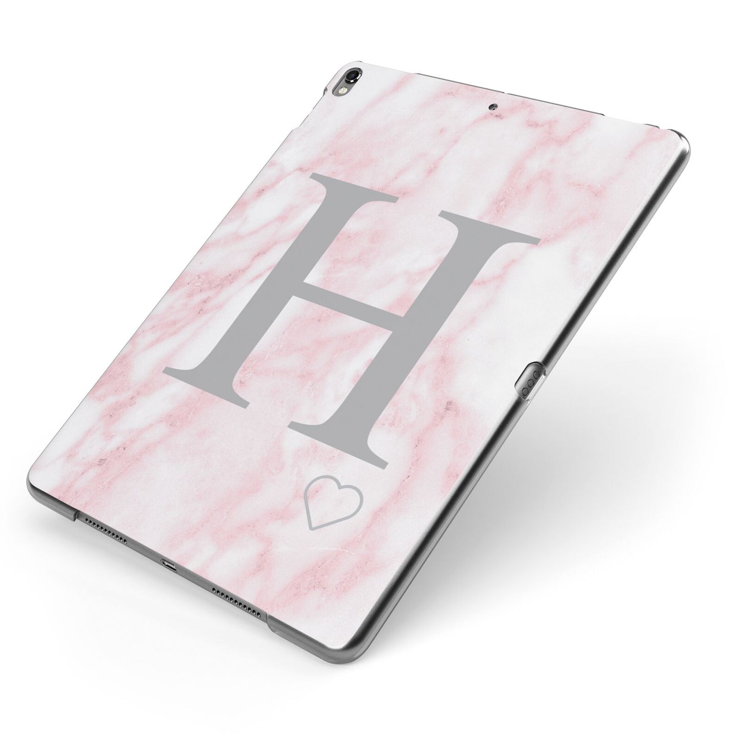 Personalised Pink Marble Initial 1 Custom Apple iPad Case on Grey iPad Side View