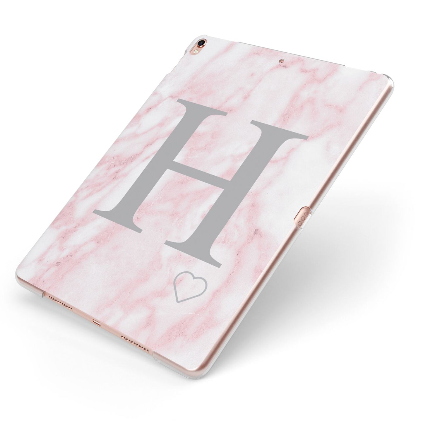 Personalised Pink Marble Initial 1 Custom Apple iPad Case on Rose Gold iPad Side View