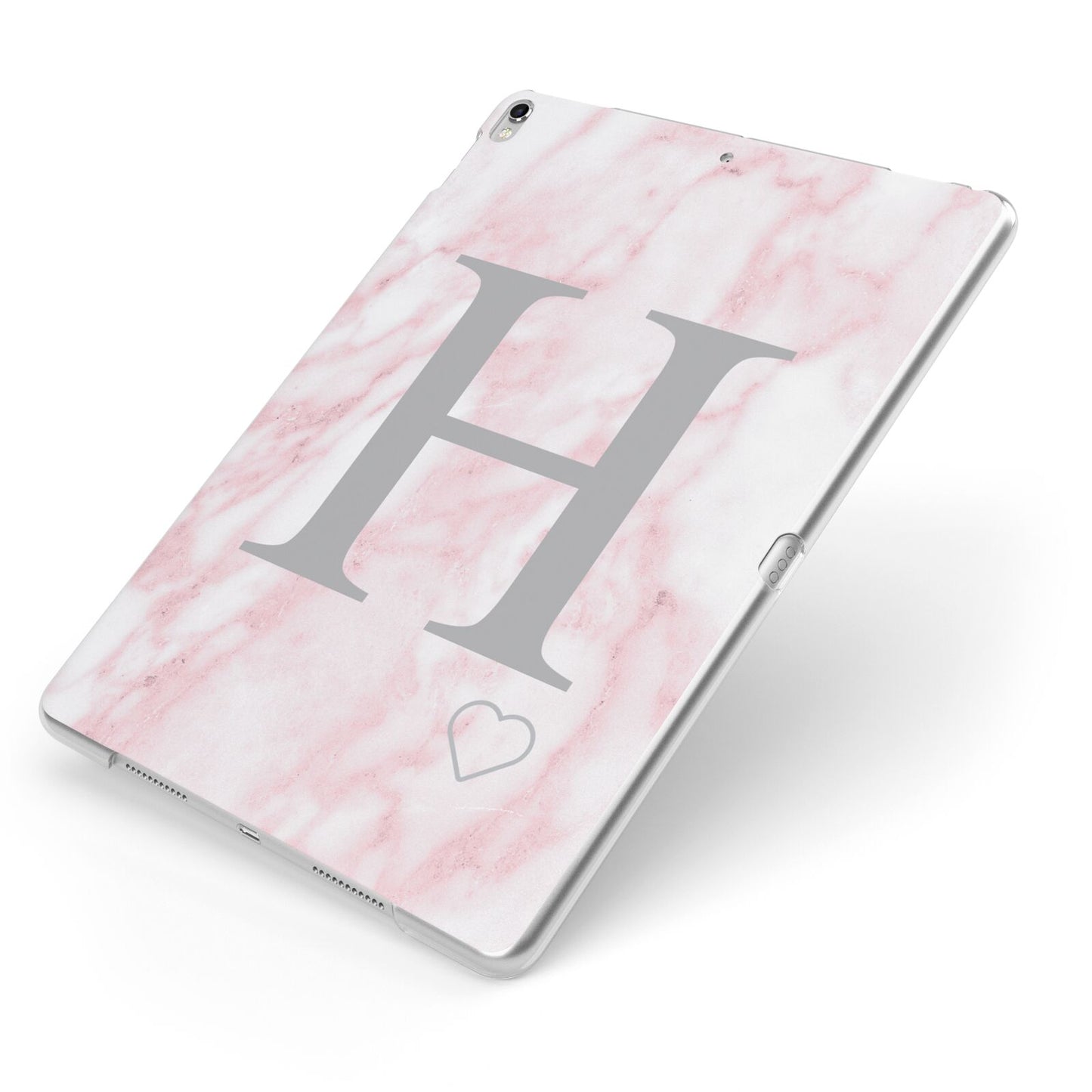 Personalised Pink Marble Initial 1 Custom Apple iPad Case on Silver iPad Side View