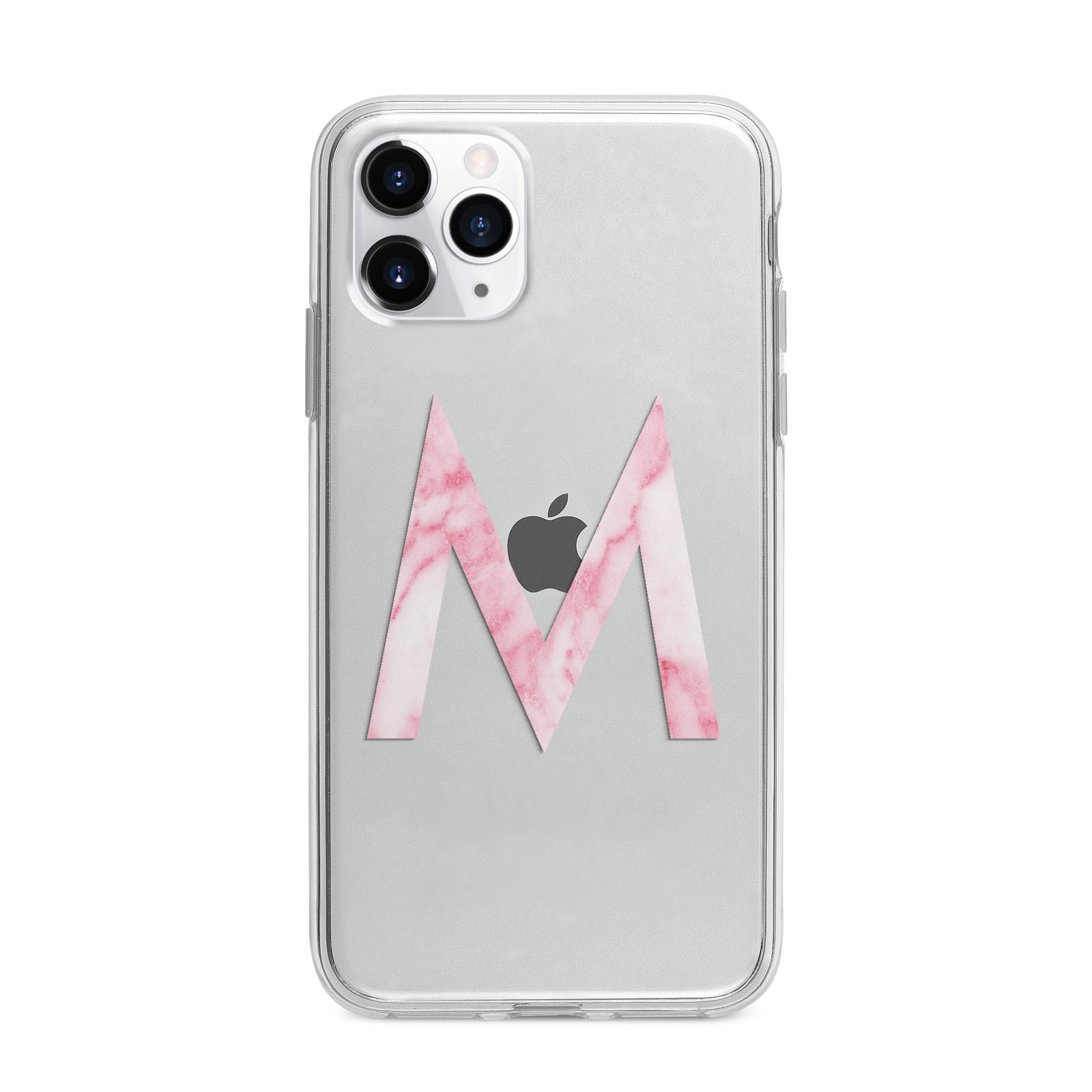 Personalised Pink Marble Initial Clear Custom Apple iPhone 11 Pro Max in Silver with Bumper Case