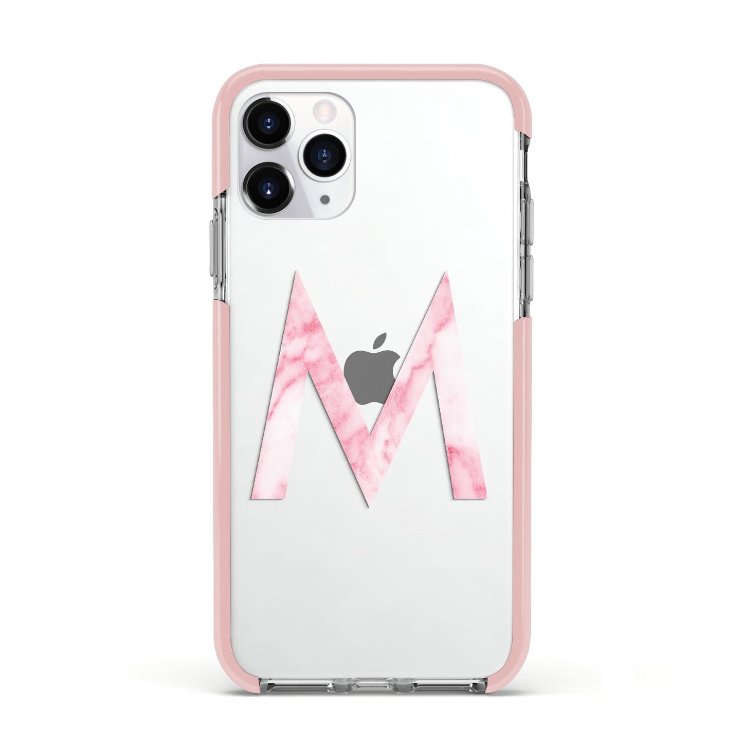 Personalised Pink Marble Initial Clear Custom Apple iPhone 11 Pro in Silver with Pink Impact Case