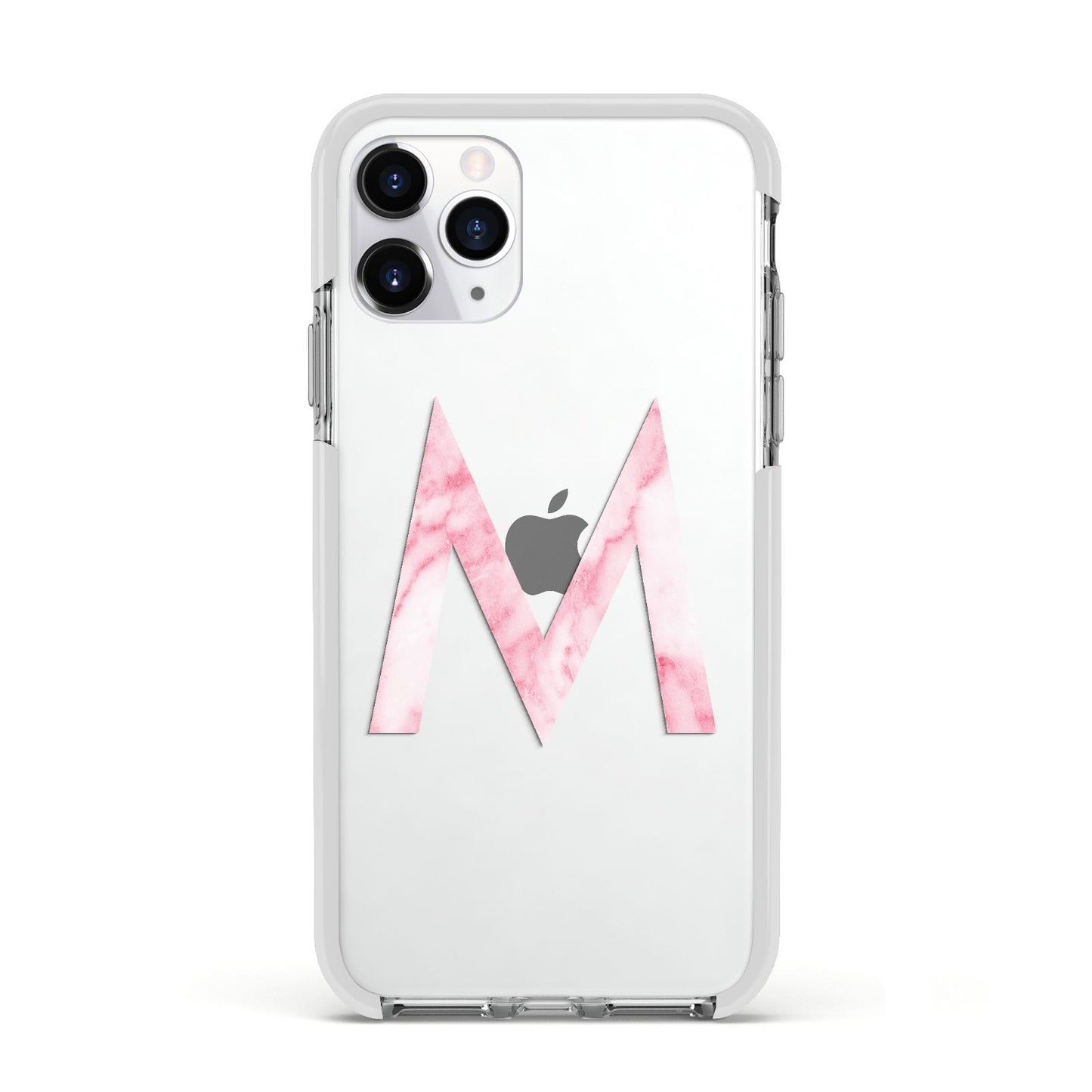 Personalised Pink Marble Initial Clear Custom Apple iPhone 11 Pro in Silver with White Impact Case