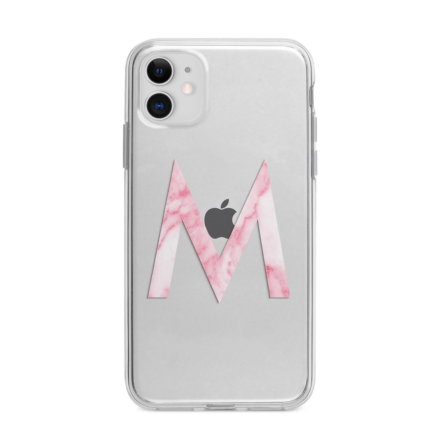 Personalised Pink Marble Initial Clear Custom Apple iPhone 11 in White with Bumper Case