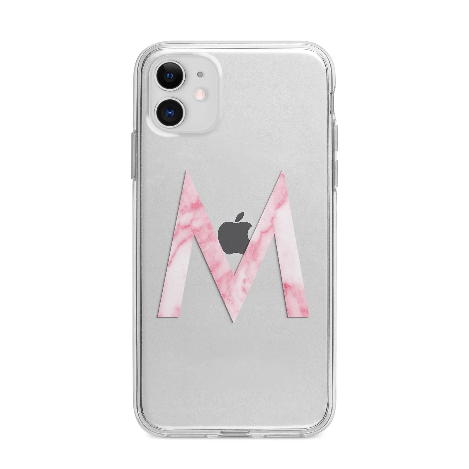 Personalised Pink Marble Initial Clear Custom Apple iPhone 11 in White with Bumper Case