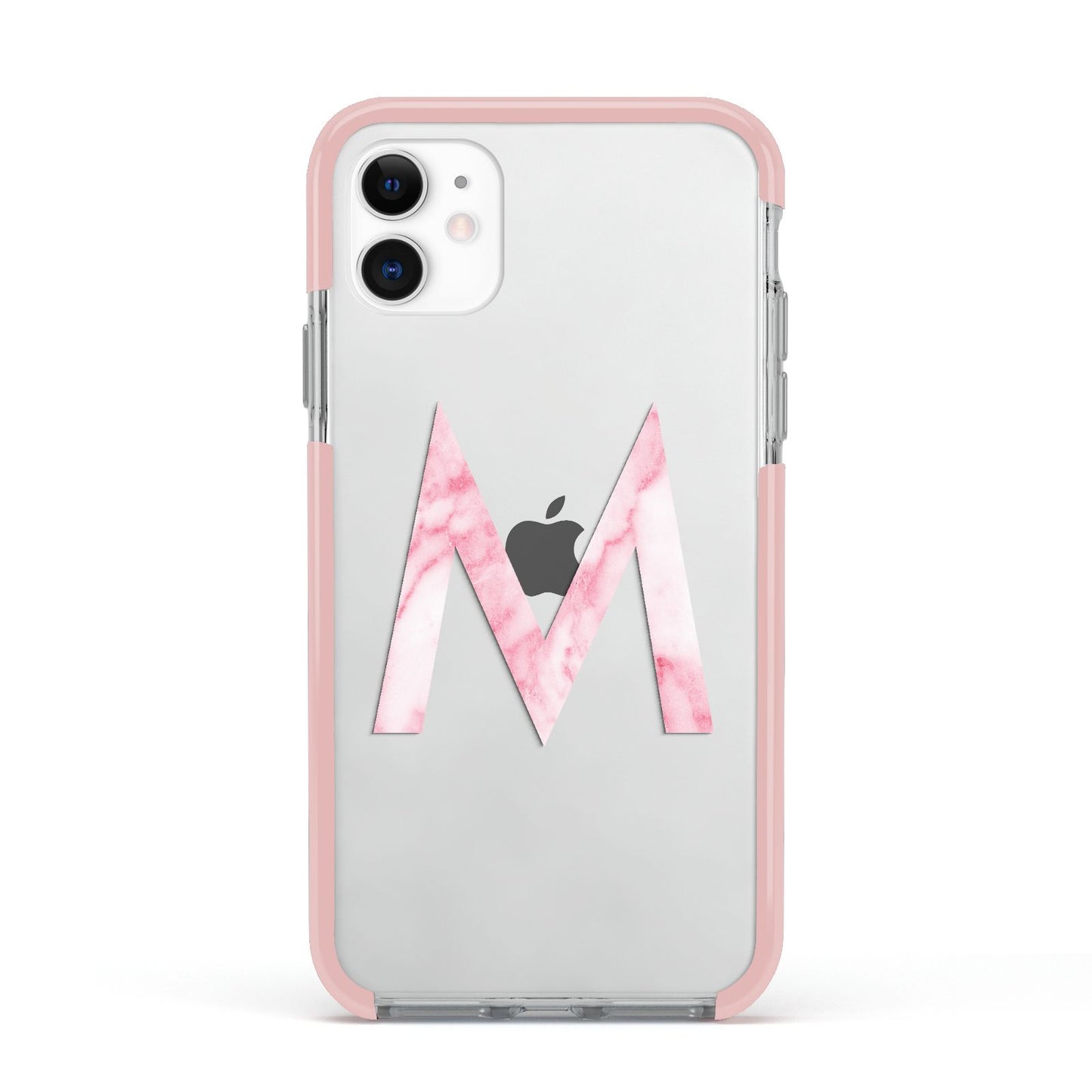 Personalised Pink Marble Initial Clear Custom Apple iPhone 11 in White with Pink Impact Case