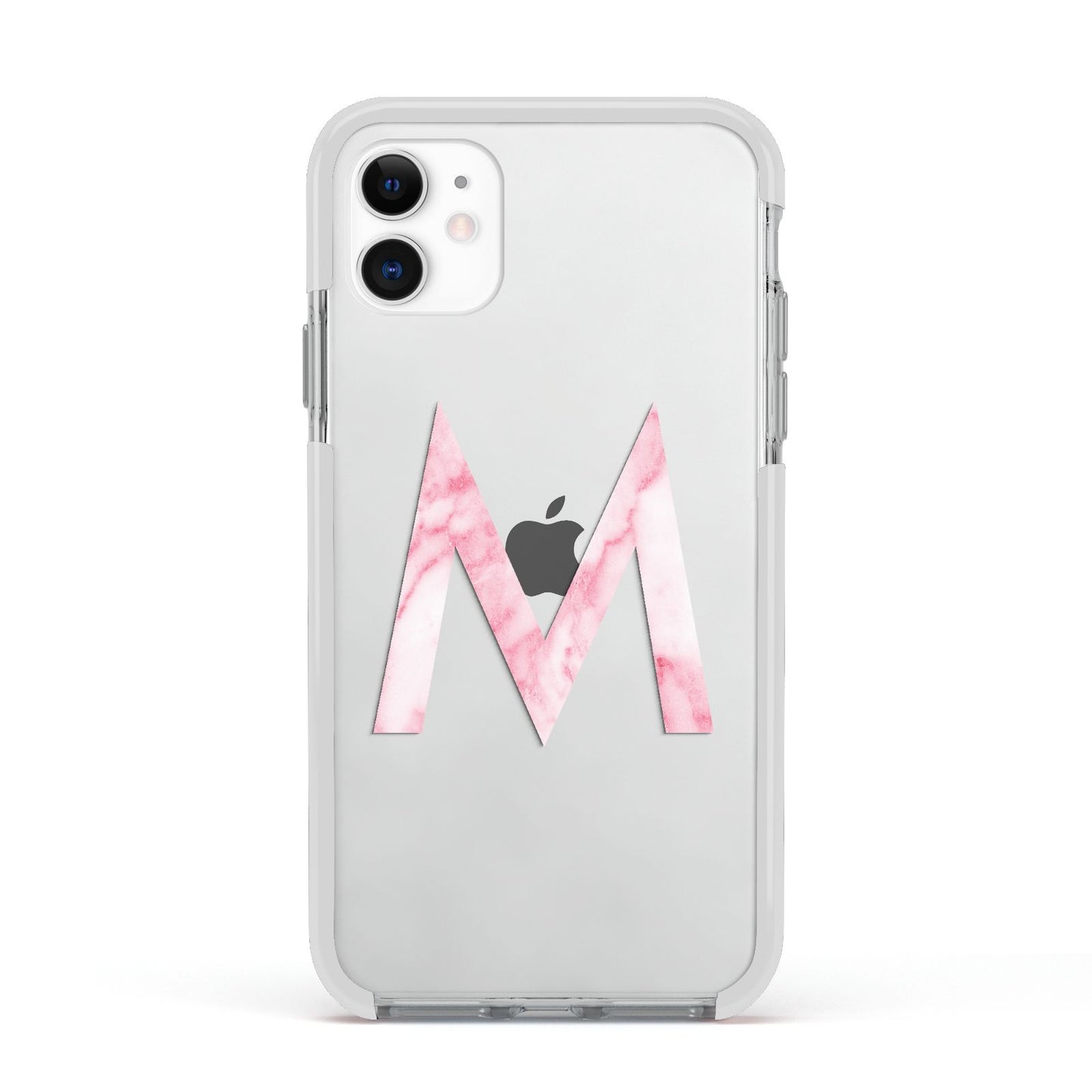 Personalised Pink Marble Initial Clear Custom Apple iPhone 11 in White with White Impact Case