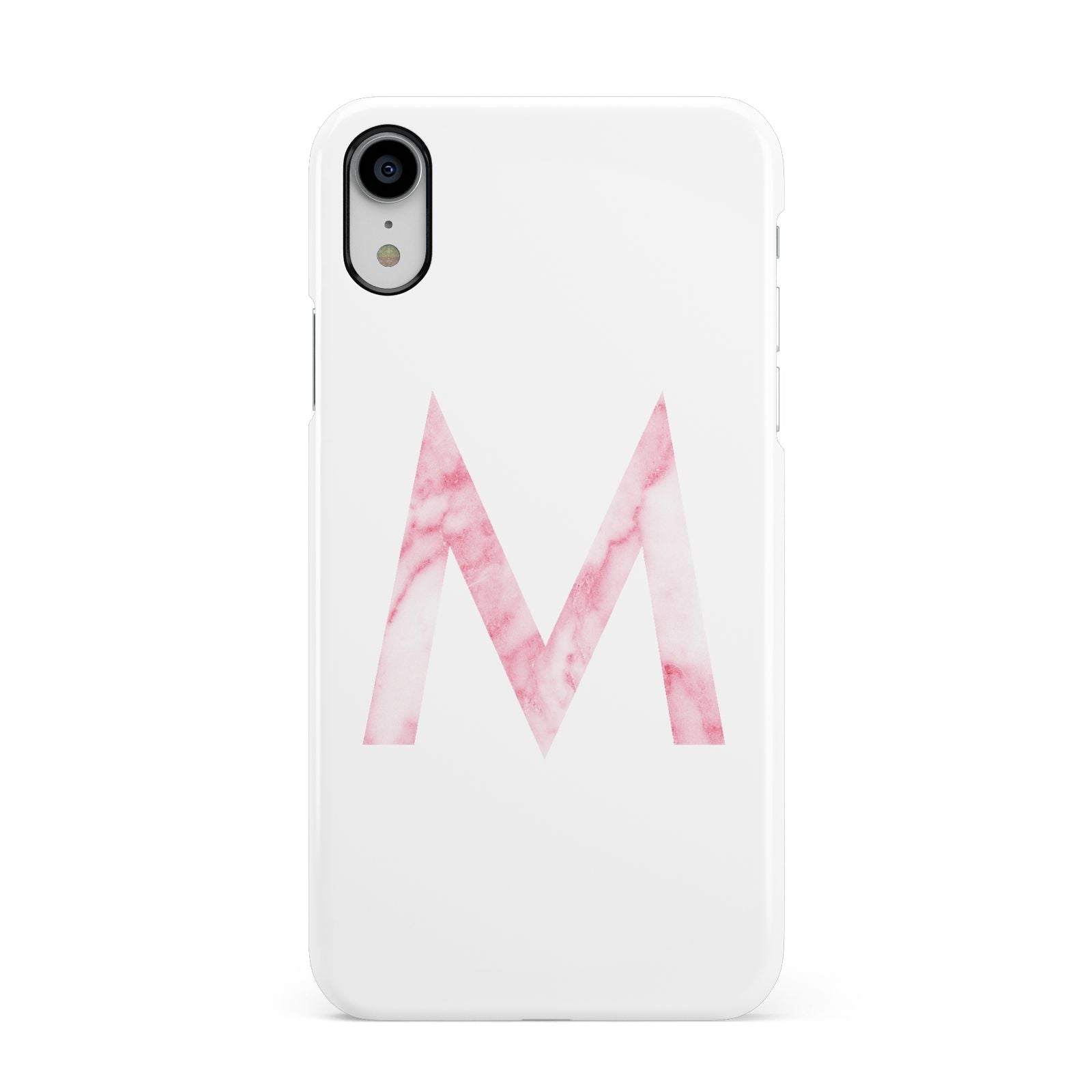 Personalised Pink Marble Initial Clear Custom Apple iPhone XR White 3D Snap Case