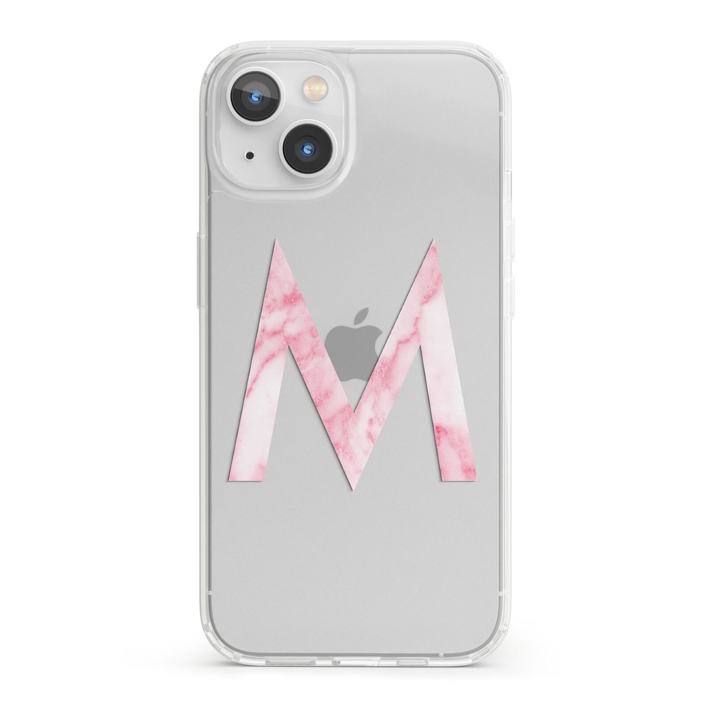 Personalised Pink Marble Initial Clear Custom iPhone 13 Clear Bumper Case