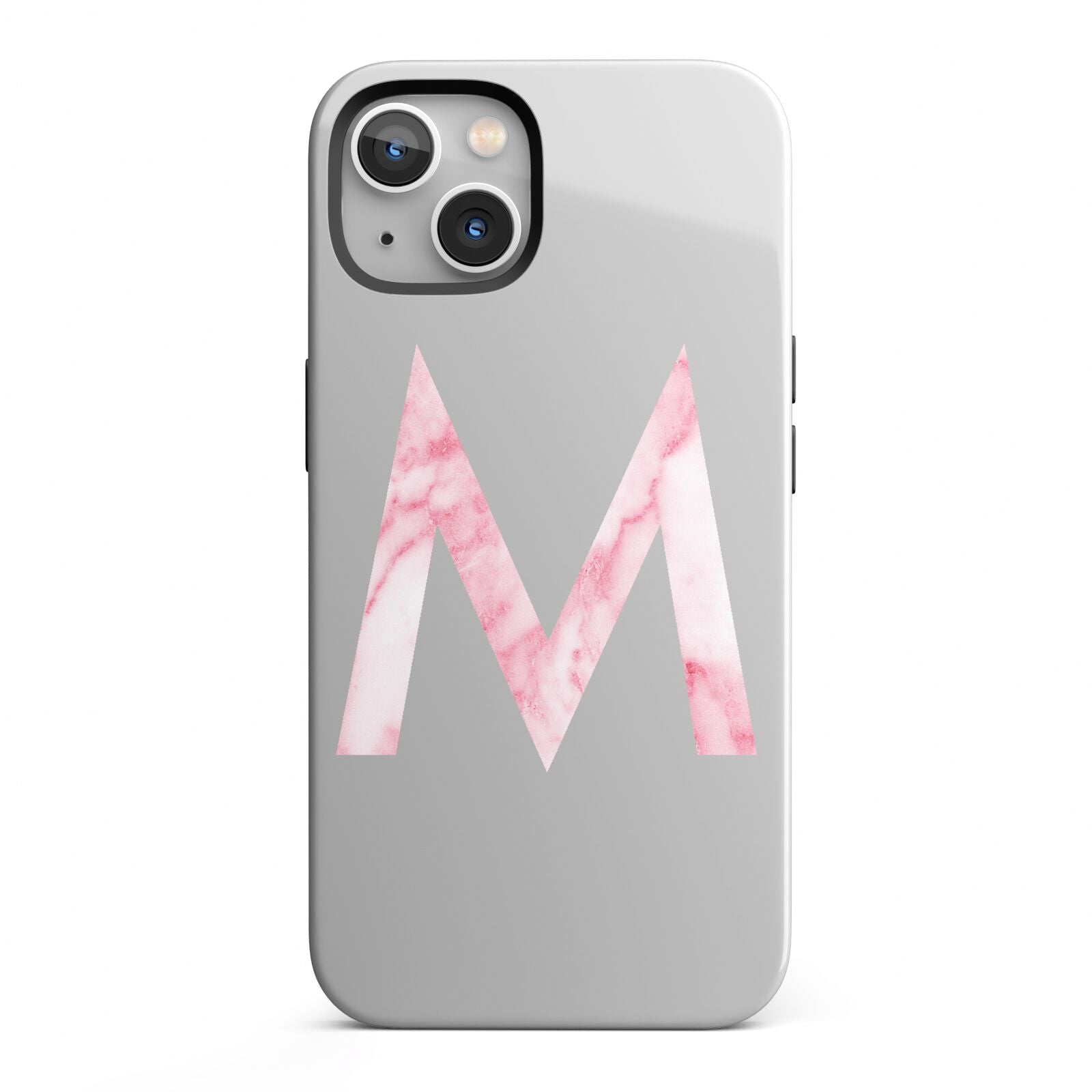 Personalised Pink Marble Initial Clear Custom iPhone 13 Full Wrap 3D Tough Case