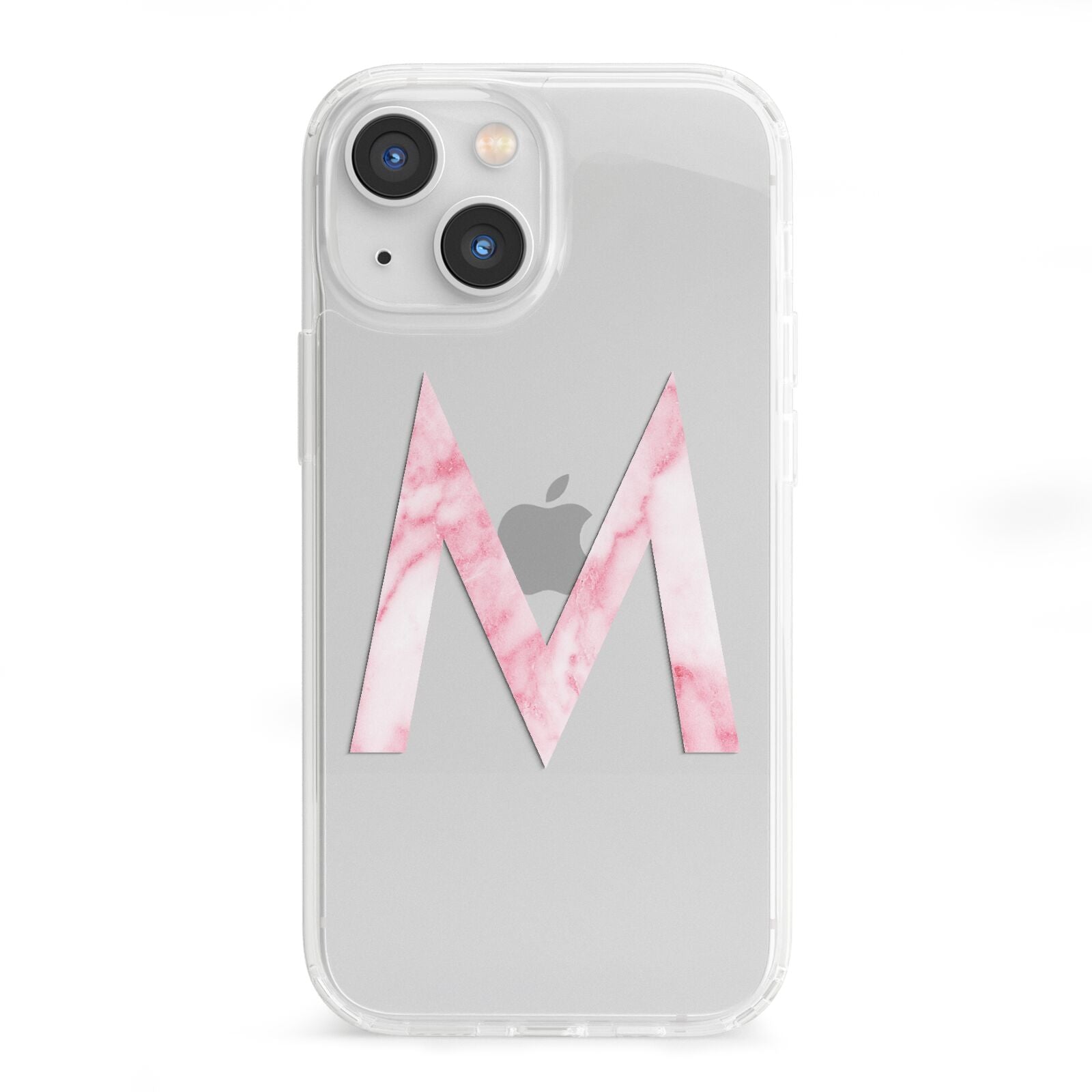 Personalised Pink Marble Initial Clear Custom iPhone 13 Mini Clear Bumper Case