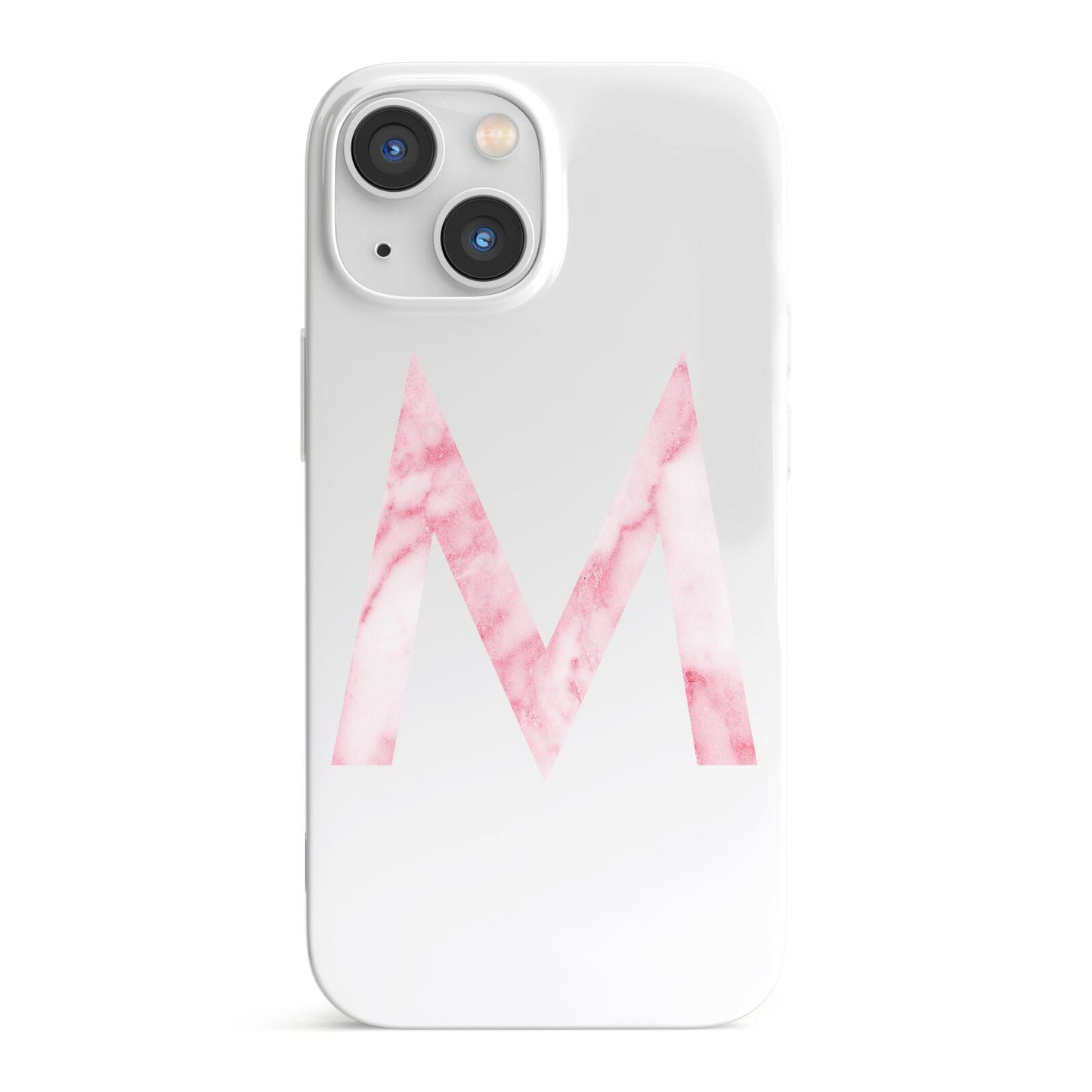 Personalised Pink Marble Initial Clear Custom iPhone 13 Mini Full Wrap 3D Snap Case