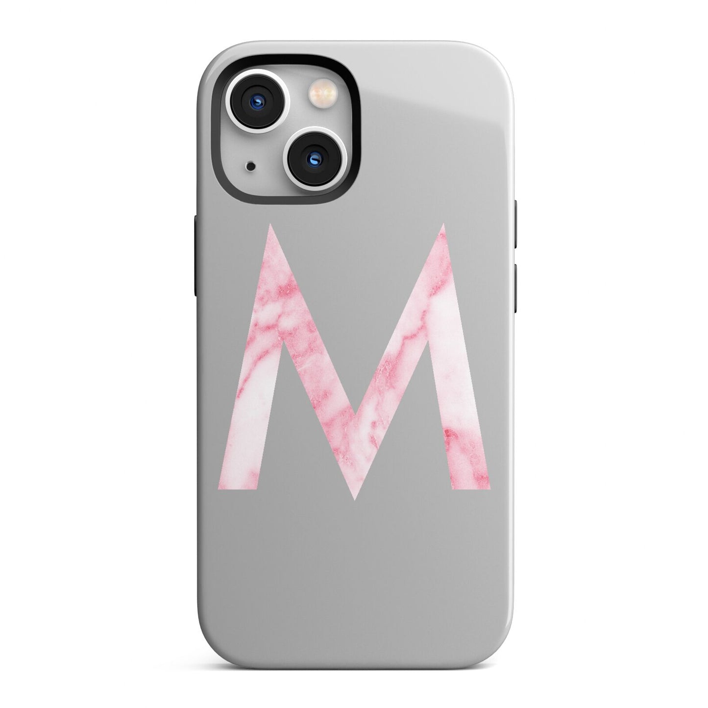 Personalised Pink Marble Initial Clear Custom iPhone 13 Mini Full Wrap 3D Tough Case