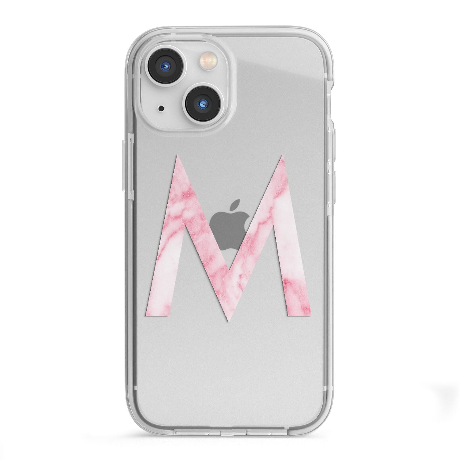 Personalised Pink Marble Initial Clear Custom iPhone 13 Mini TPU Impact Case with White Edges