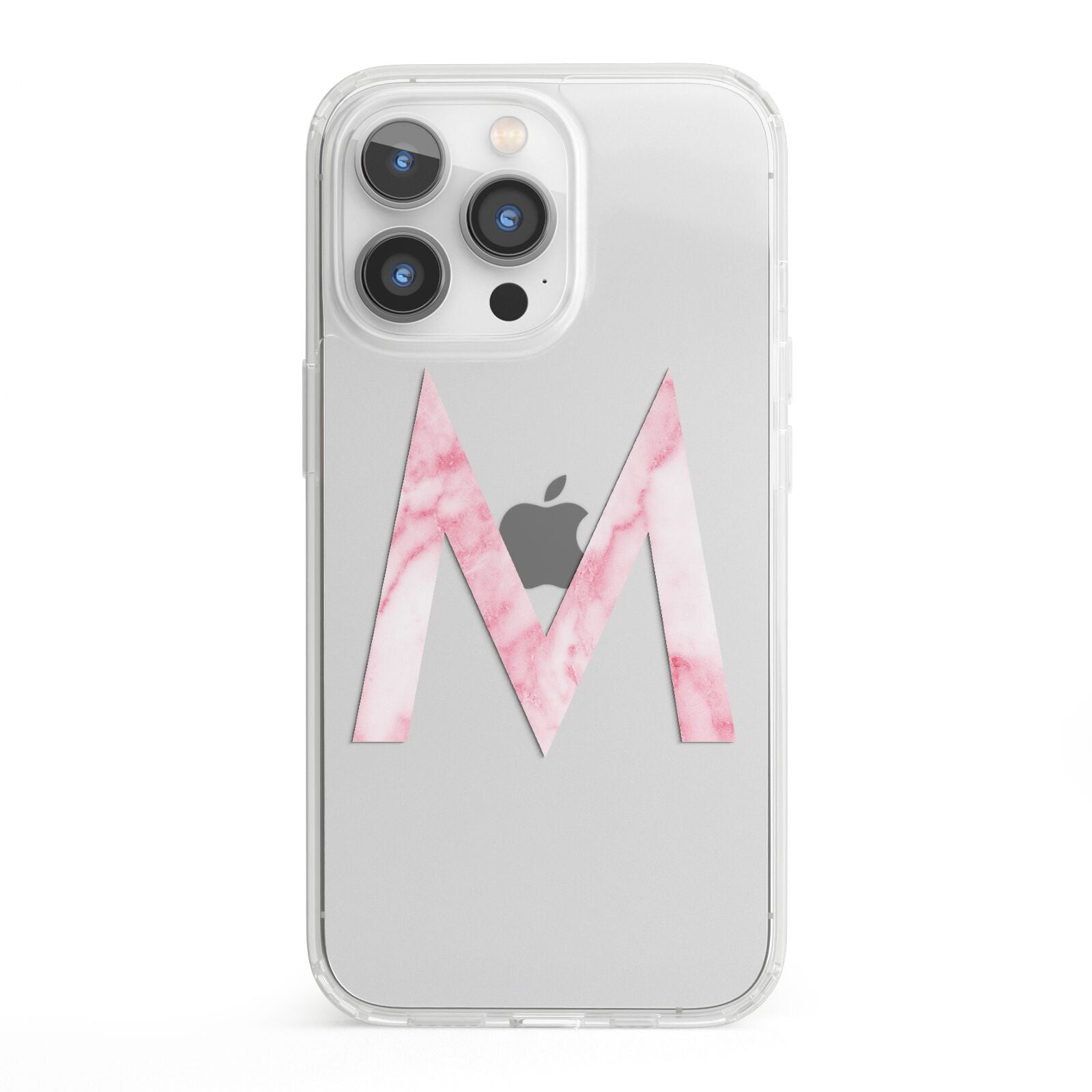 Personalised Pink Marble Initial Clear Custom iPhone 13 Pro Clear Bumper Case