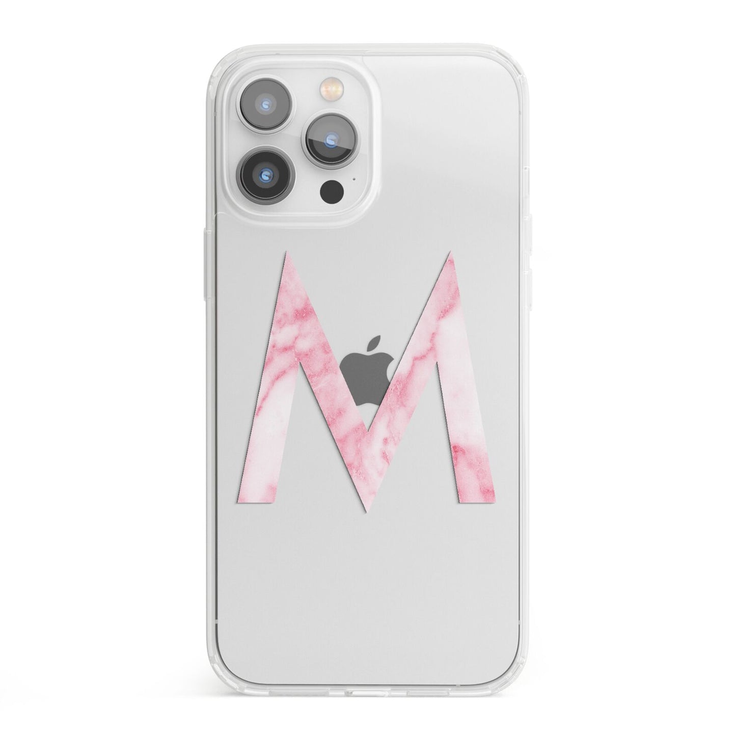 Personalised Pink Marble Initial Clear Custom iPhone 13 Pro Max Clear Bumper Case