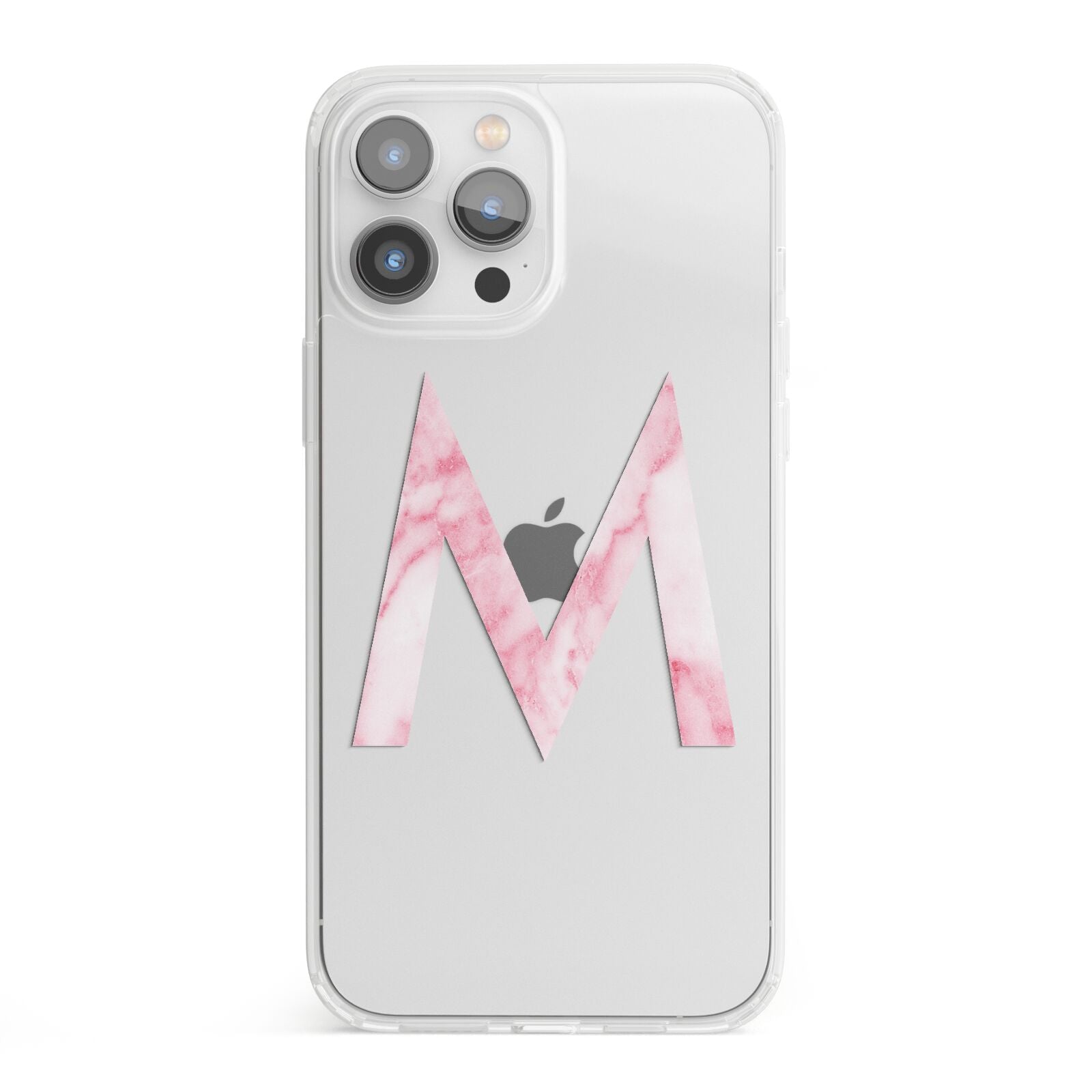 Personalised Pink Marble Initial Clear Custom iPhone 13 Pro Max Clear Bumper Case