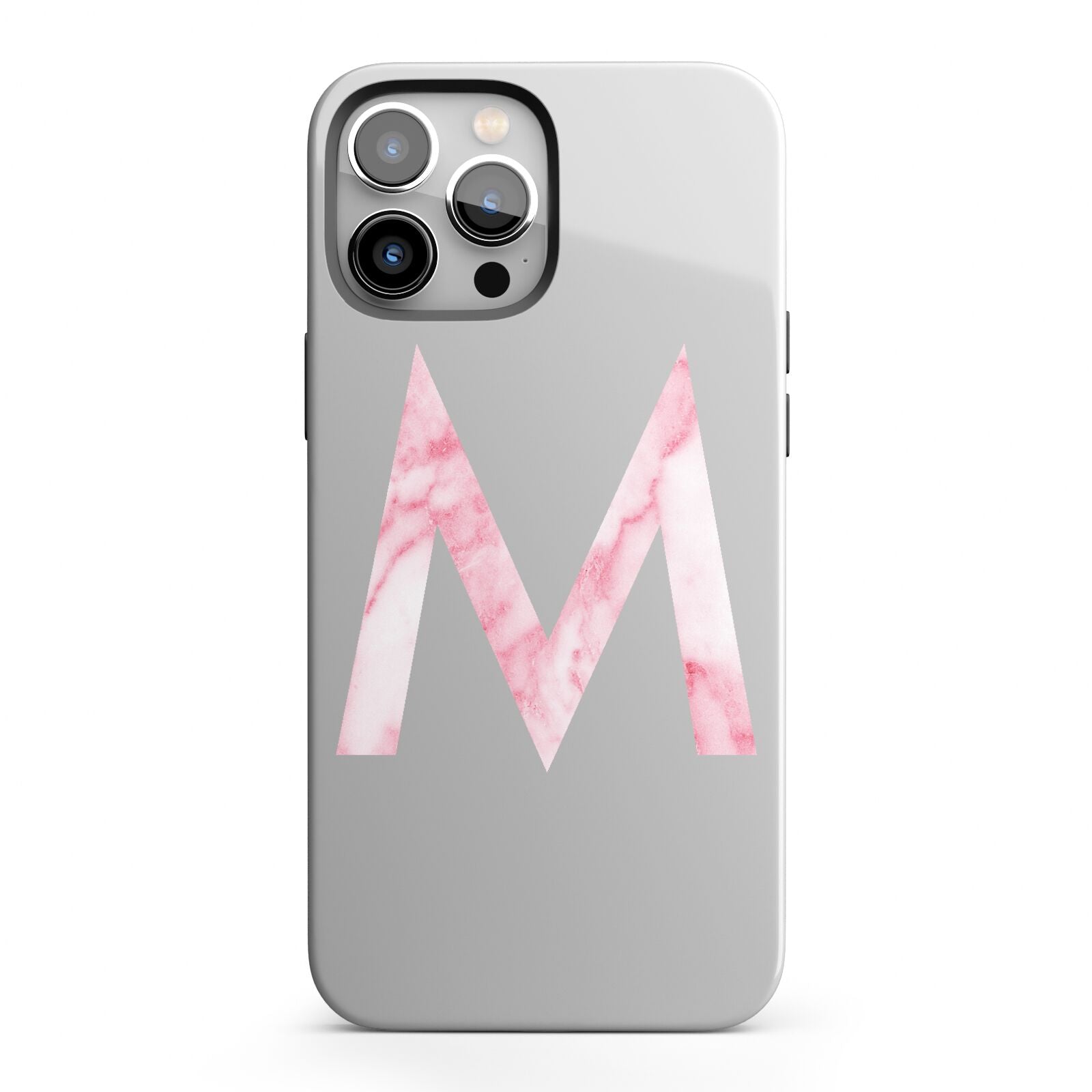 Personalised Pink Marble Initial Clear Custom iPhone 13 Pro Max Full Wrap 3D Tough Case