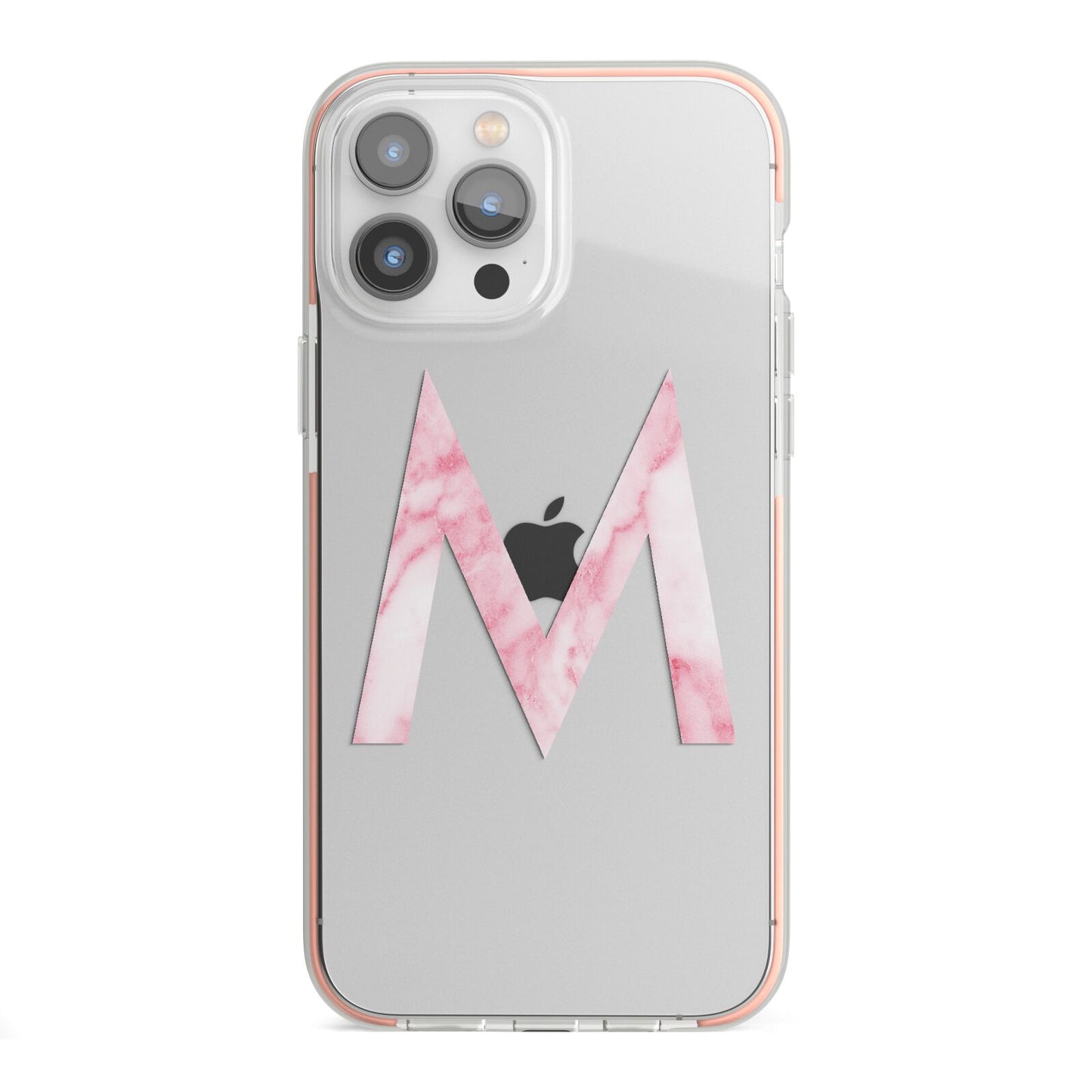 Personalised Pink Marble Initial Clear Custom iPhone 13 Pro Max TPU Impact Case with Pink Edges